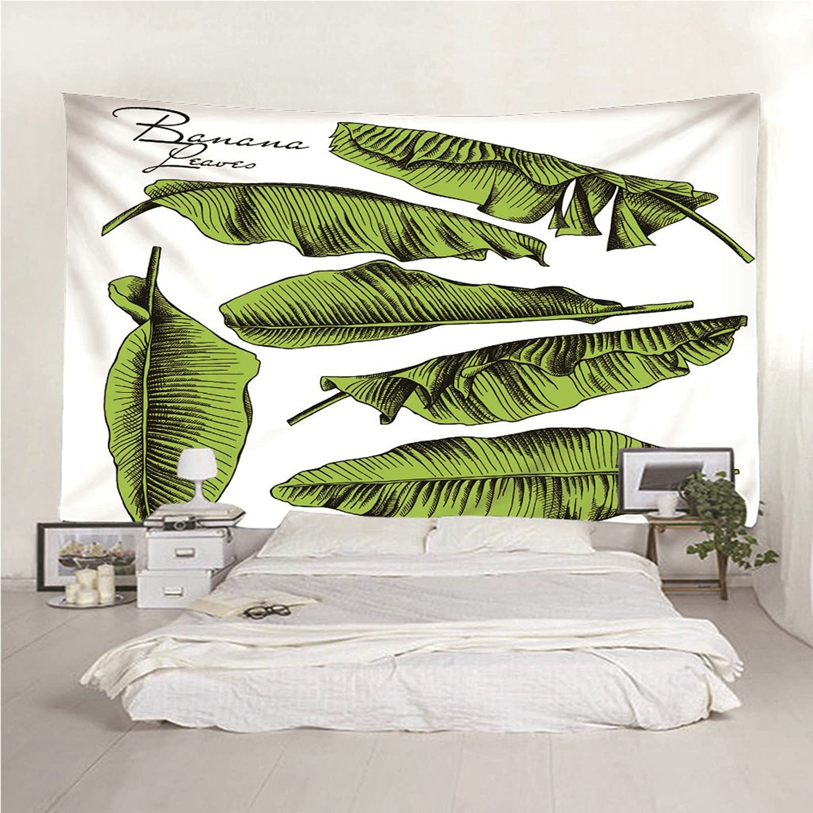 Aeici Tela Pared Playa, Tapiz Pared Decoracion Playa Tapiz Tema de la Planta Hojas de plátano- Blanco, 200x200CM