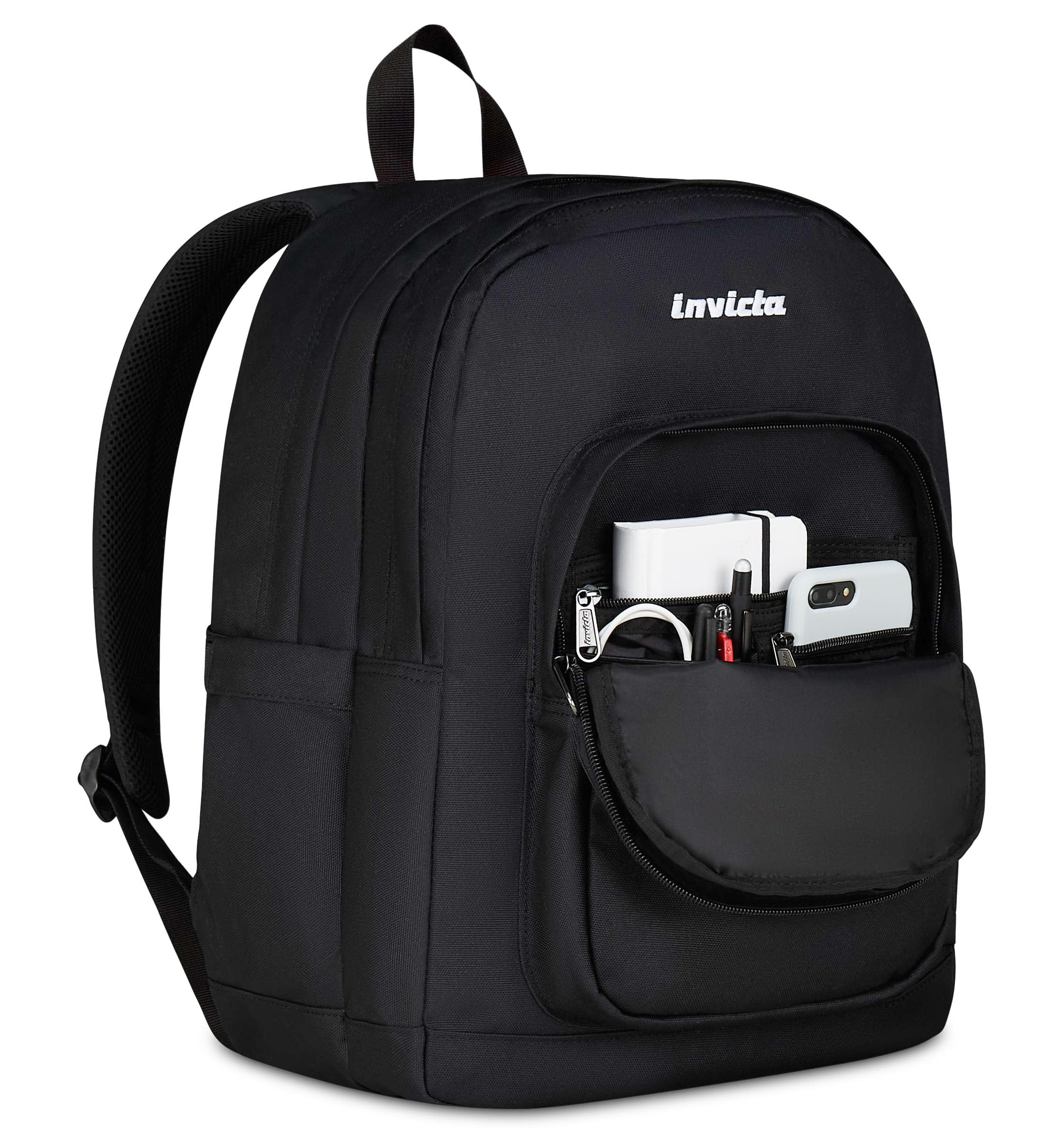 Invicta Jelek Zaino Scuola Media Ragazzo Ragazza, Scuola Superiore, Tinta Unita, Scomparto PC, Tasca Borraccia, nero