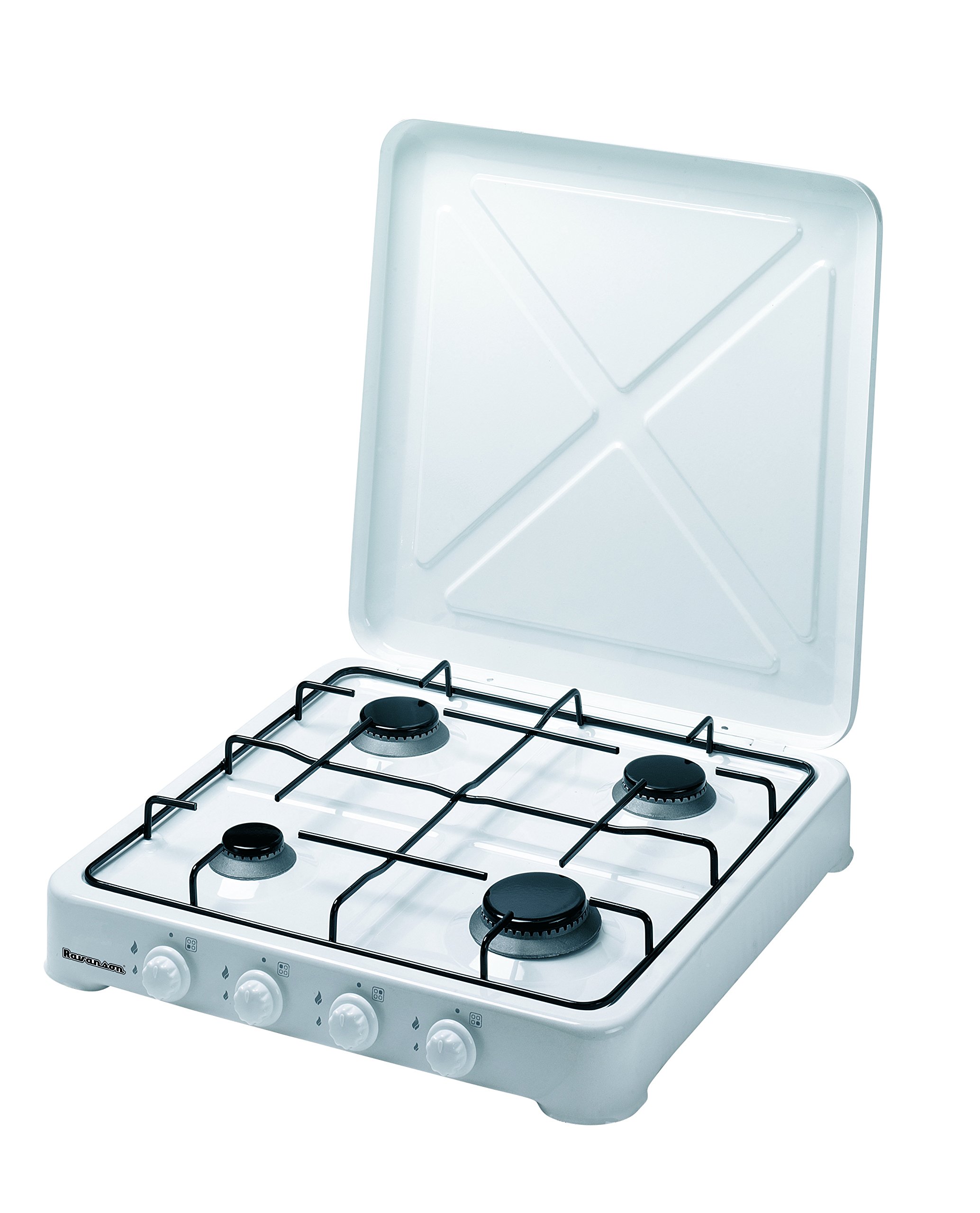 Réchaud gaz 4 feux Ravanson K-04T blanc pour petits espaces compact