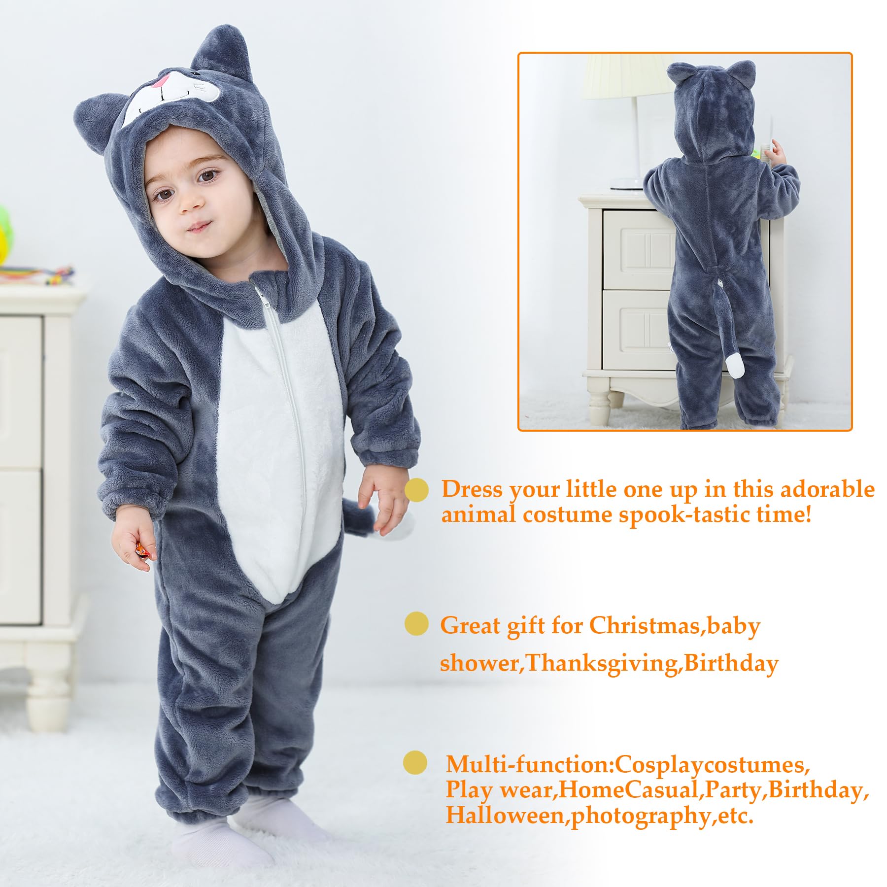 TONWHAR Unisex Baby Animal Halloween Costume Kid's and Toddler's Autumn Winter Outfits Jumpsuit — view 7