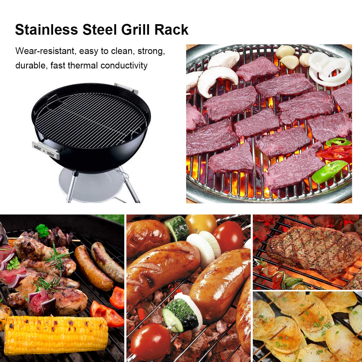 Grille Ronde Barbecue Diamètre 44.5cm pour Grilles à Charbon Weber 47cm, Barbecue Grill, Smokey Mountain Cooker Smoker, Bar-B-Kettle et One-Touch
