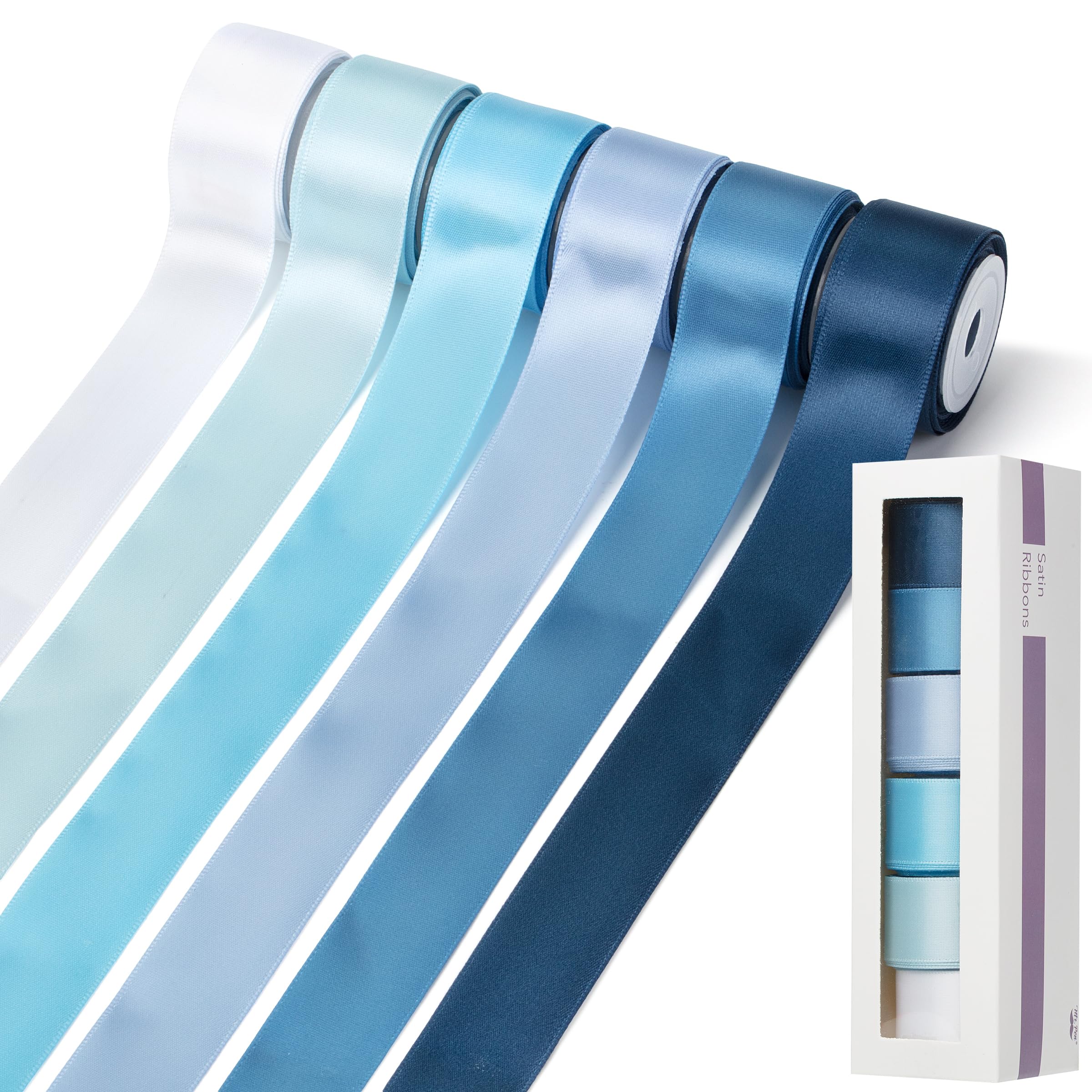 Photo 1 of Mr. Pen Satin Ribbon - Dusty Blue Assorted, 6 Rolls, 1 Inch x 5 Yards/Roll