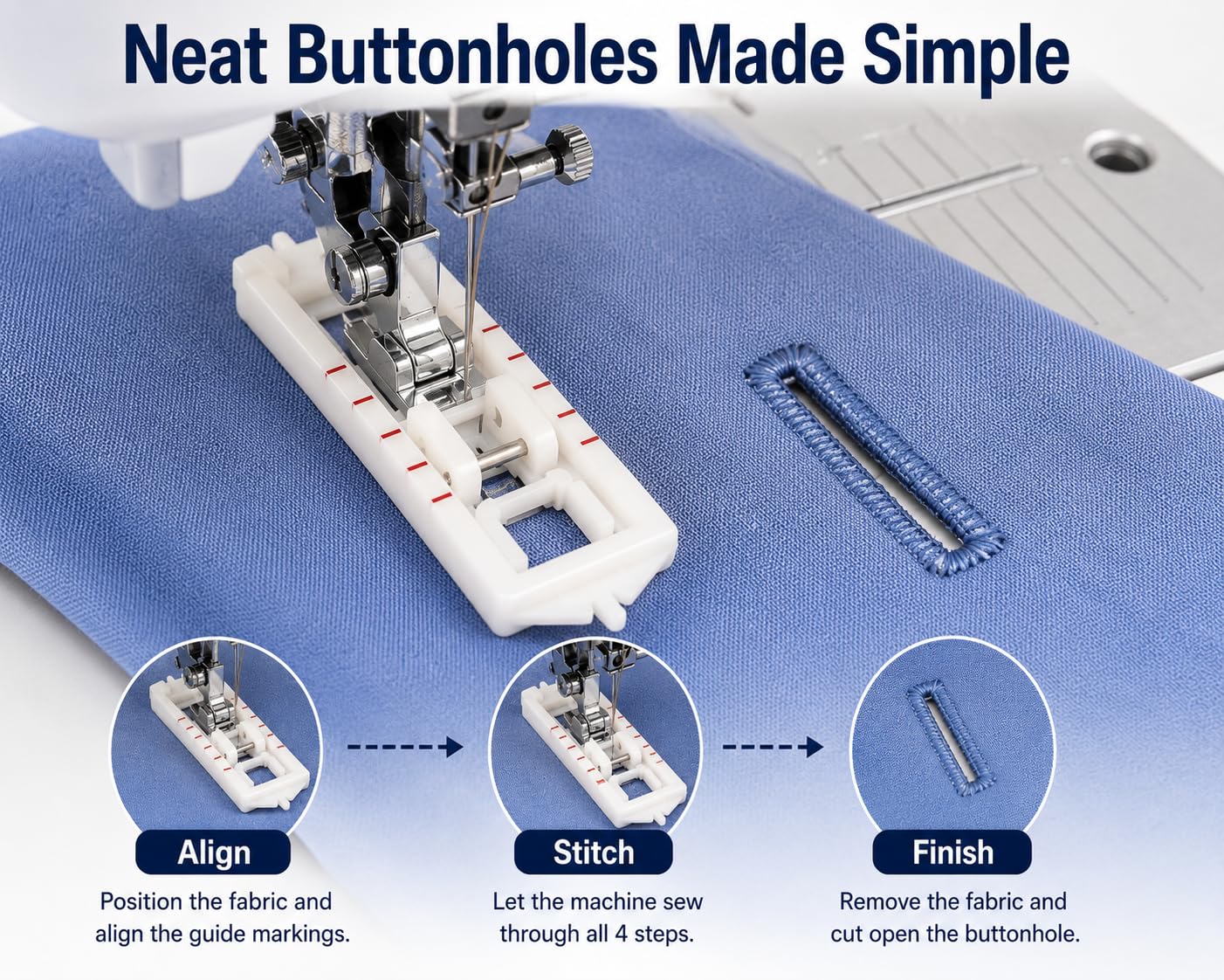 Zenith Button Hole 4 Step Pressure Foot Sewing Machine Presser Foot Fit for Most Low Shank Sewing Machines White Color Plastic White Color — Amazon image 8