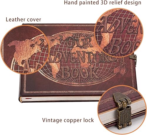 Miniatura 4 de JIMBON Our Adventure Book Scrapbook - Álbum de fotos de 180 páginas, diario de viaje hecho a mano, libro de fotos, libro de recortes, cubierta de