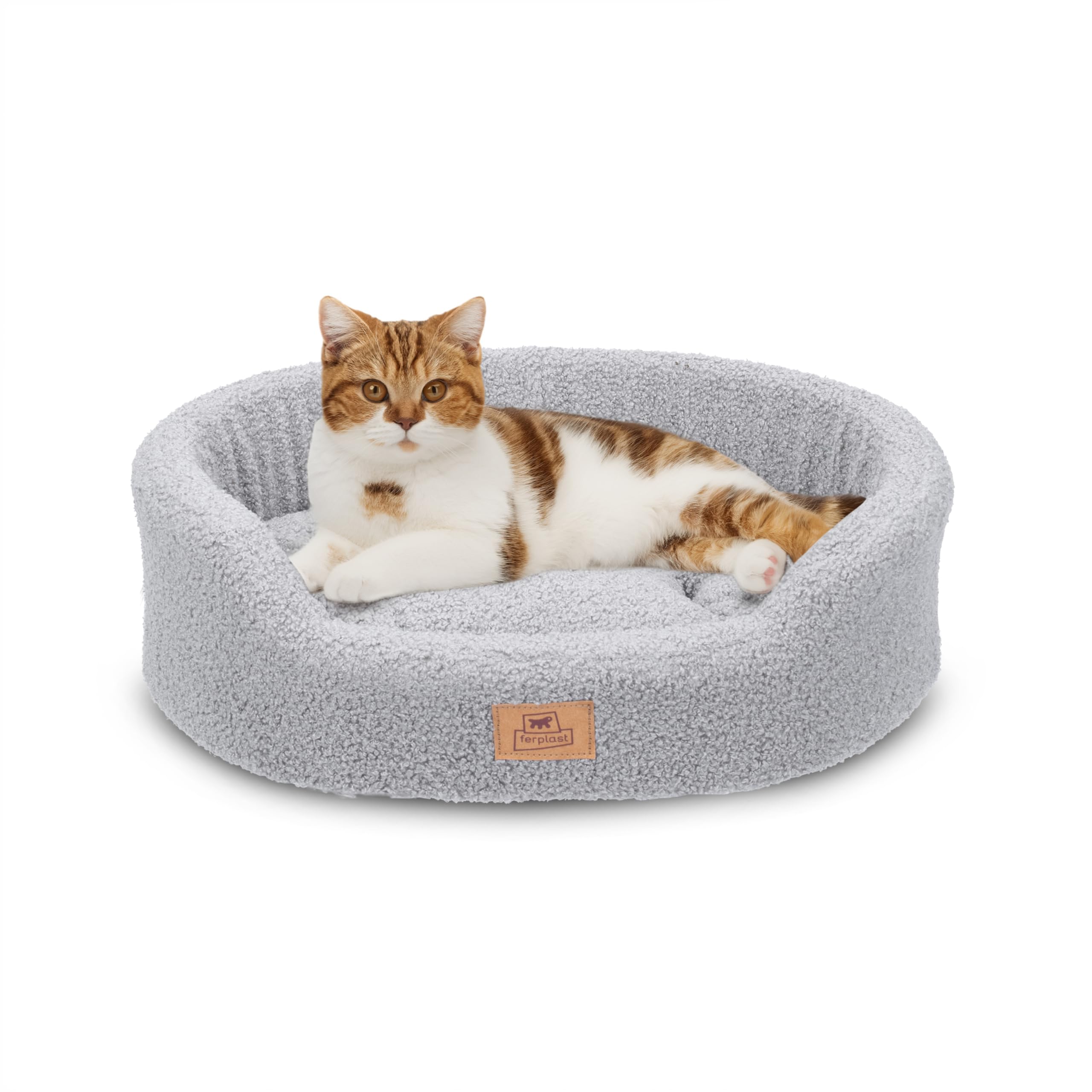 Ferplast Dog Bed Cushion for Small Dogs, Cat Bed, Washable Synthetic Bouclé Fabric, Soft Padding, 45 x 35 xh 13 cm. Grey