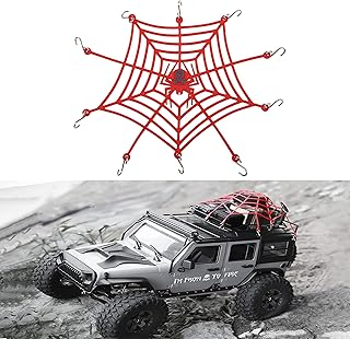 ShareGoo 1/10 Simulation Rubber Luggage Net with Hooks Compatible with Traxxas Desert Racer Slash Axial SCX10 90046 D90 TRX4 1/10 RC Crawler Car Truck Roof Rack (Red)