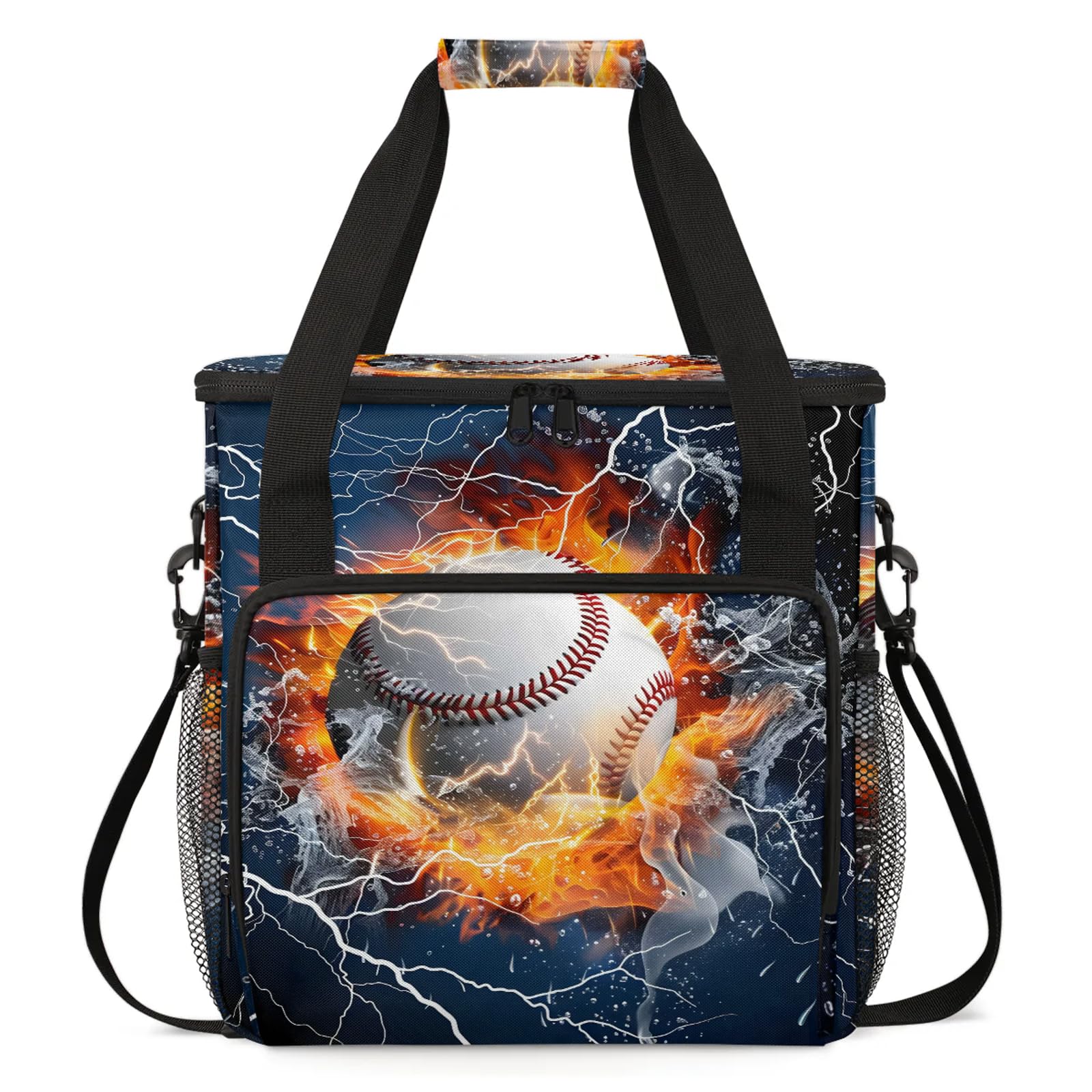 Adornori Sports Baseball Themed Travel Coffee Maker Carrying Bag, Large Organizer Storage Tote Bag Insulated Reusable Cooler Grocery Bags