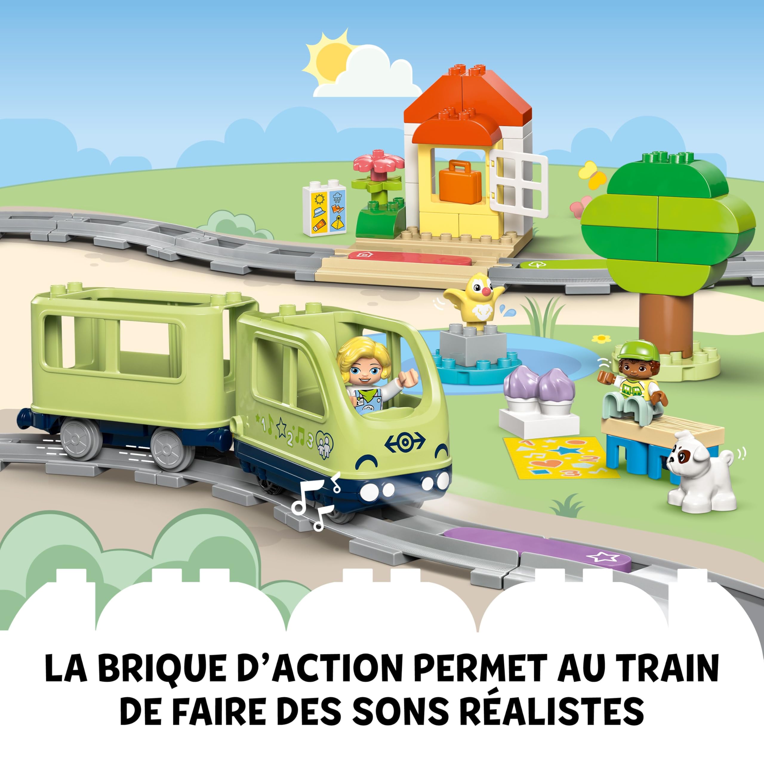 LEGO Duplo Le Train d’Aventures Interactif - Jouet Éducatif 1er Âge - 14 Rails, Briques d'action avec Sons & Lumières et 4 Figurines - Motricité - Cadeau Original pour Fille ou Garçon dès 2 Ans 10427