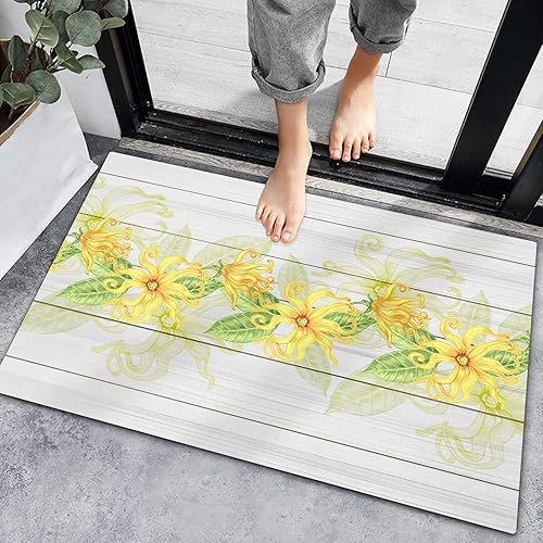 Tapete de baño absorbente para interiores tapete antideslizante para puerta delantera Cananga Odorata Flower on Retro Board para cocina alfombras de