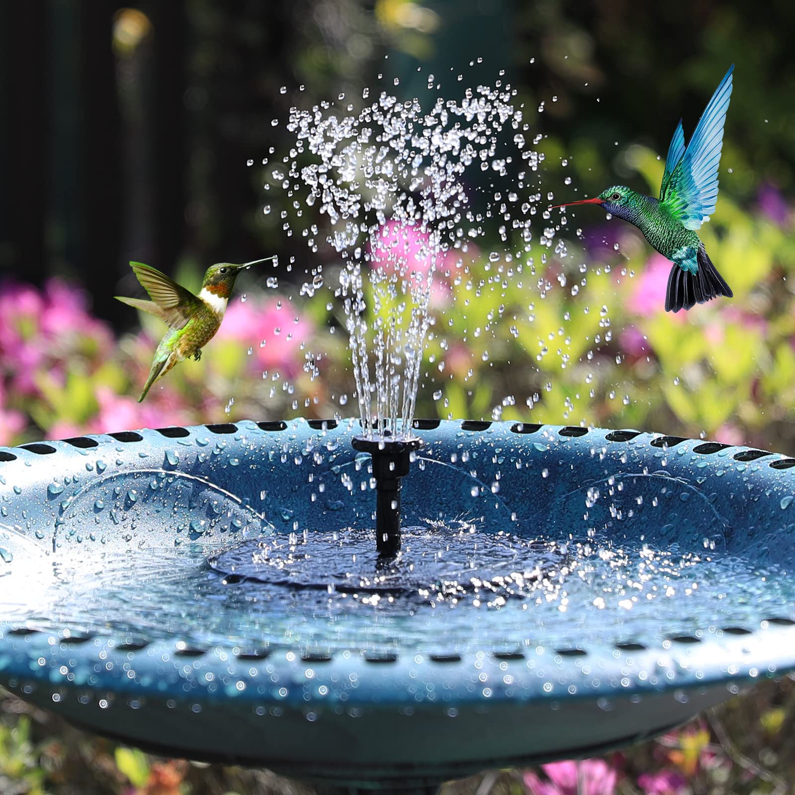 AMZtime Solar Fountain Pump 1.5W Bird Bath Fountain Solar Powered Water Fountain with 8 Nozzle Set & 4 Fixer, Solar Fountain Pump for Bird Bath, Garden, Pond, Pool - 4