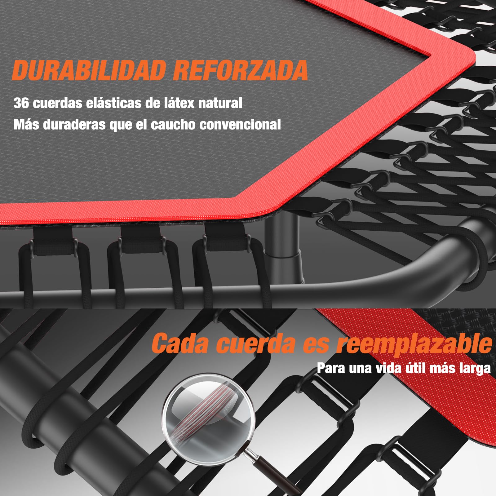 DH FitLife Trampolín Fitness Profesional Ø114 cm, Cama Elástica Interior para Adultos, Estructura Fija, 150 kg, Asa Ajustable 3 Niveles, Silencioso para Jumping Fitness