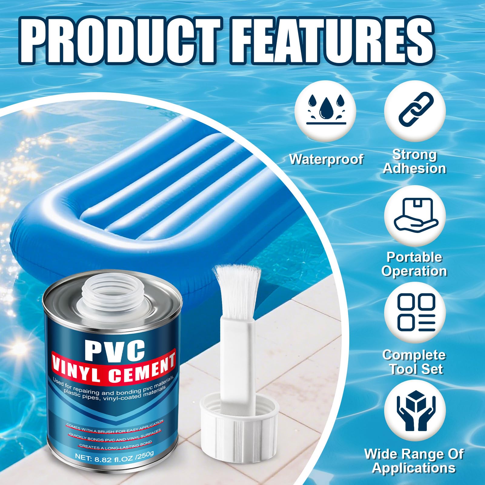 Colla per Plastica, Kit Riparazione Materasso Gonfiabile, Colla per PVC, Impermeabile, Forte Aderenza, per Riparare Materiali in PVC, Tubi di Plastica, Gommone Gonfiabile, Tende, 250 g