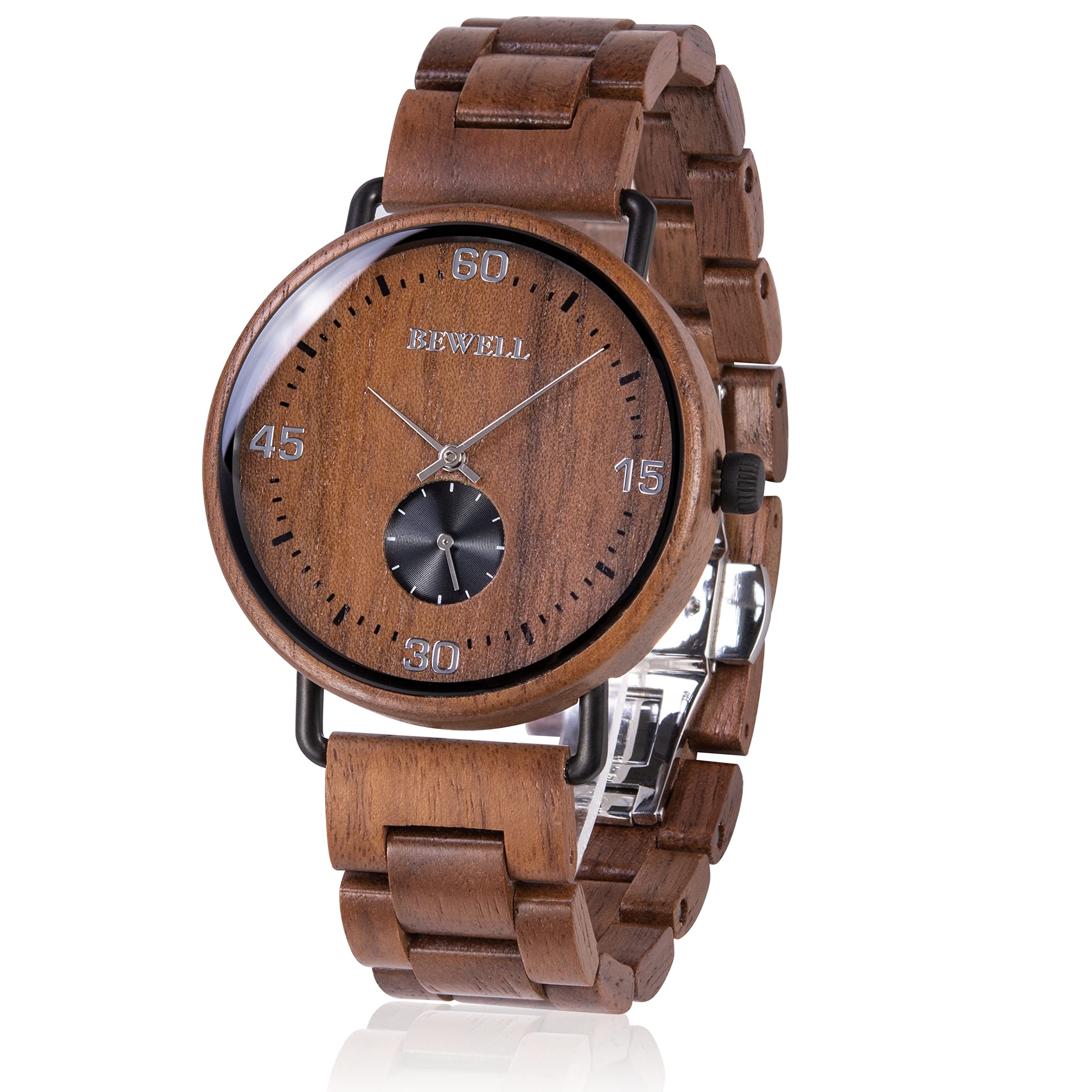 BEWELLWood Watches for Men Minimalist Style Quartz Stainless Steel Combined Wooden Watches Mens