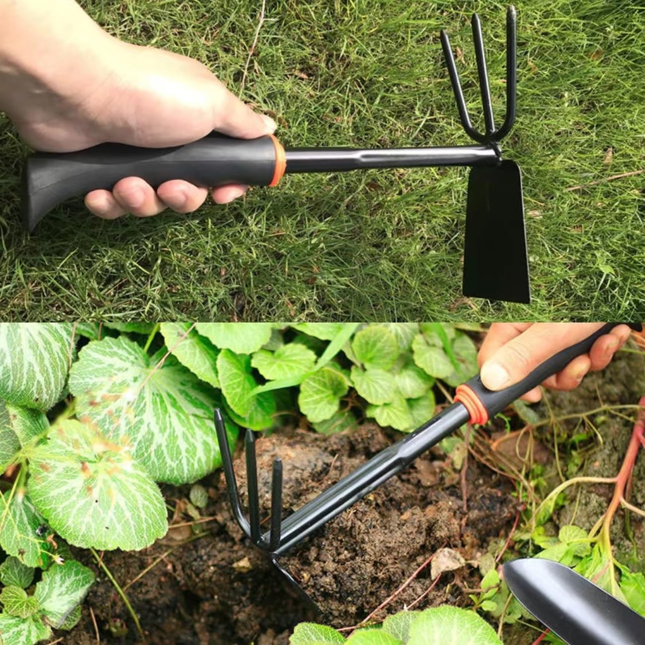3 Prong Garden Fork for Garden Soil,Cultivator Garden Hoe,Hand Hoe Hand Rake for Loosening Soil and Weeding(2 in 1 Gardening Tools ),Garden Digging Hoe and Rake,Garden Hoe Long Handle - Image 2