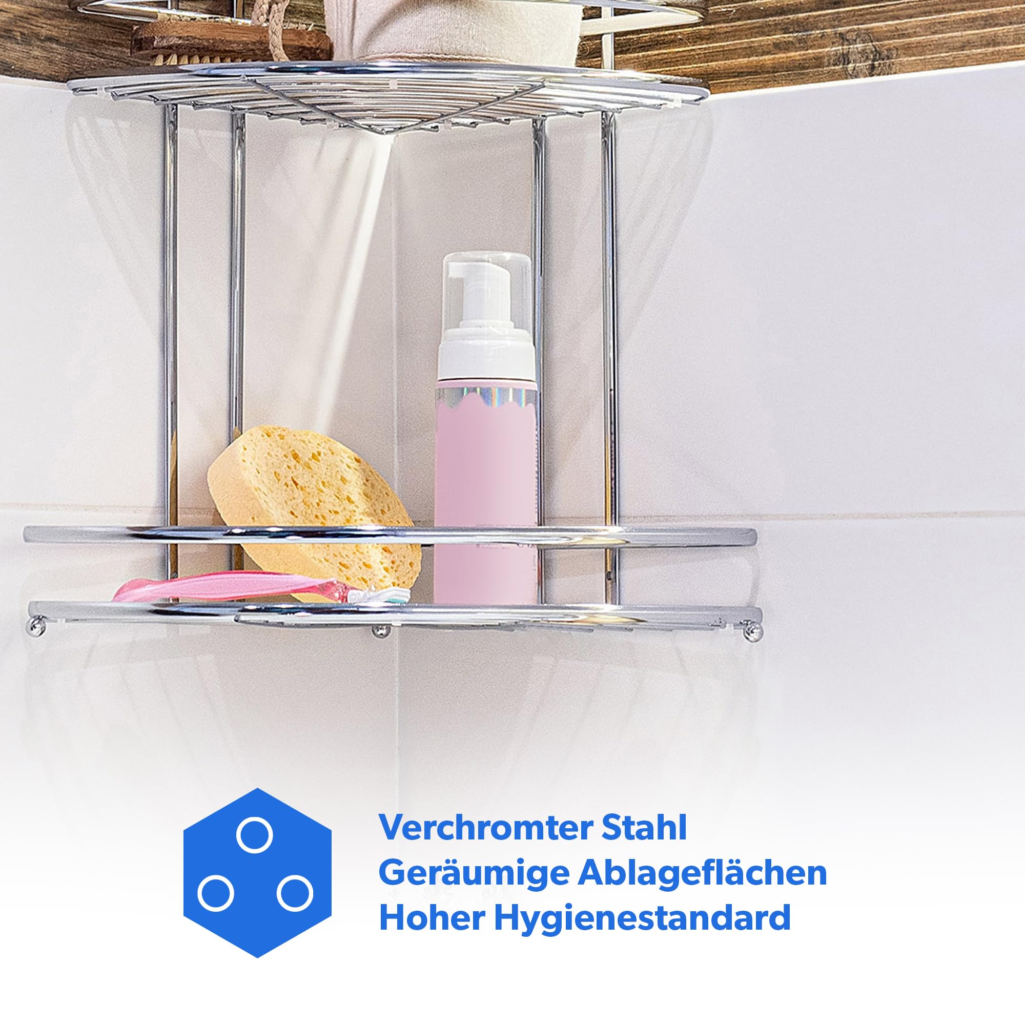 KADAX Duschablage Ecke, Badezimmer Organizer, Eckregal, Badregal, Duschregal, Duschgel und Shampoo Halterung für Dusche, Duschkorb (Silber, 3 Etagen)