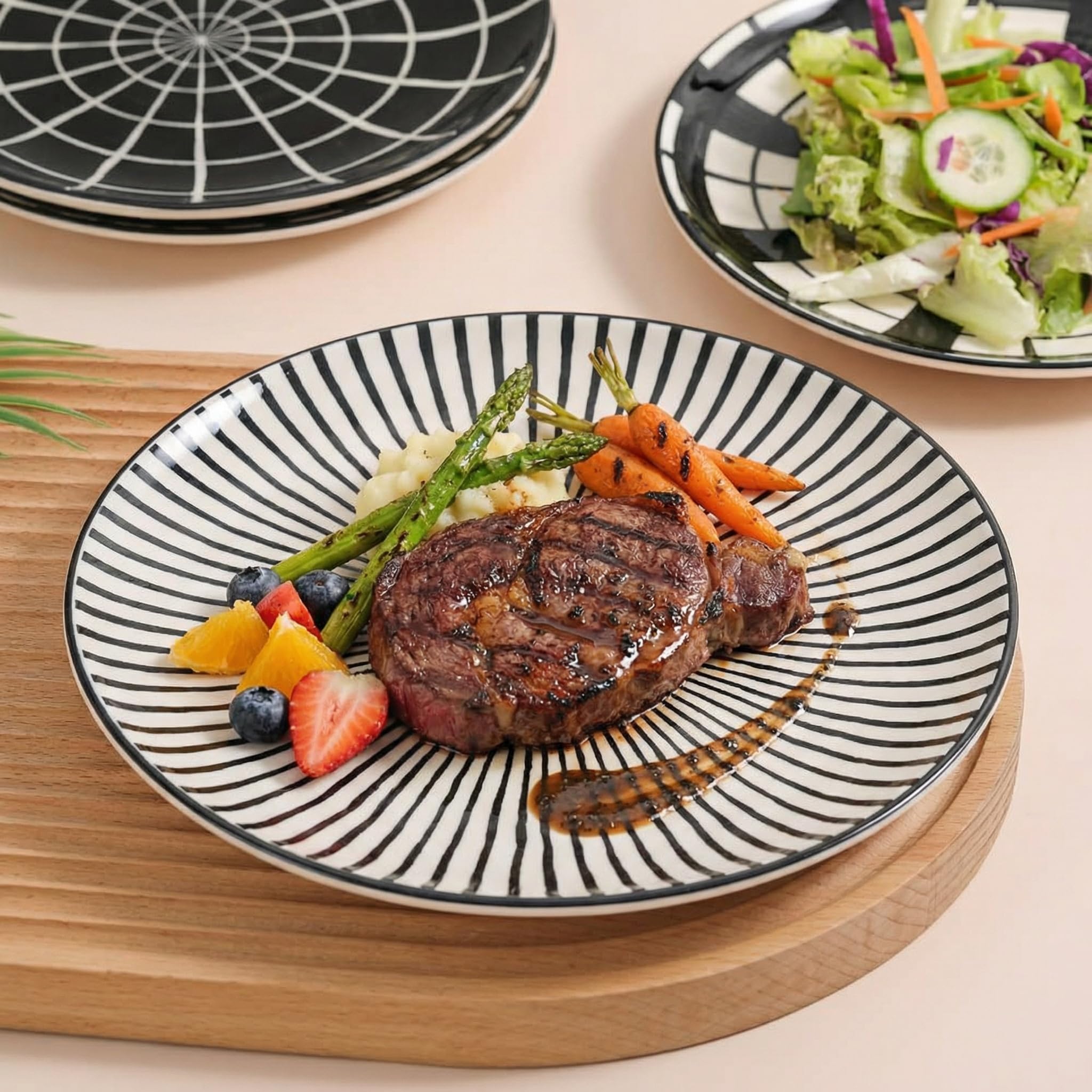 AHX Platos Llanos Porcelana - Juego de Platos de 6 Negros - Platos Postre | Ensalada | Aperitivo | Fruta - Apto para Microondas y Lavavajillas - 20.3 cm