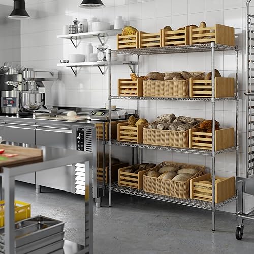 Miniatura 433 de Kit de estantería de alambre cromado de 4 niveles de 24 pulgadas de profundidad x 24 pulgadas de ancho x 64 pulgadas de alto Unidad de estante