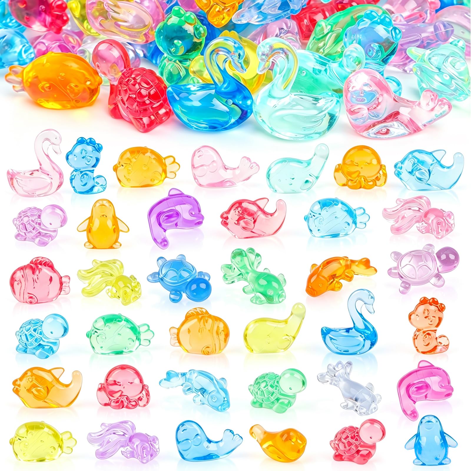 Yonseng 200pcs Ocean Mini Figurines Mini Acrylic Sea Models Colorful Mini Resin Sea Animals Turtles Bulk Small Plastic Miniatures for Crafts Vase Fillers Dollhouse Decoration Party Favors