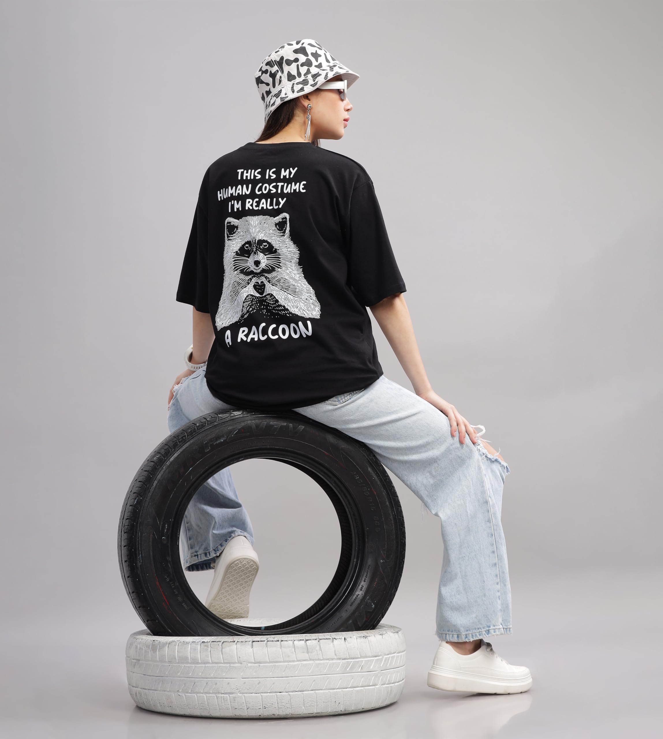 KYDA - Camiseta estampada para mujer, 100 % algodón puro, con hombros caídos y hombros caídos