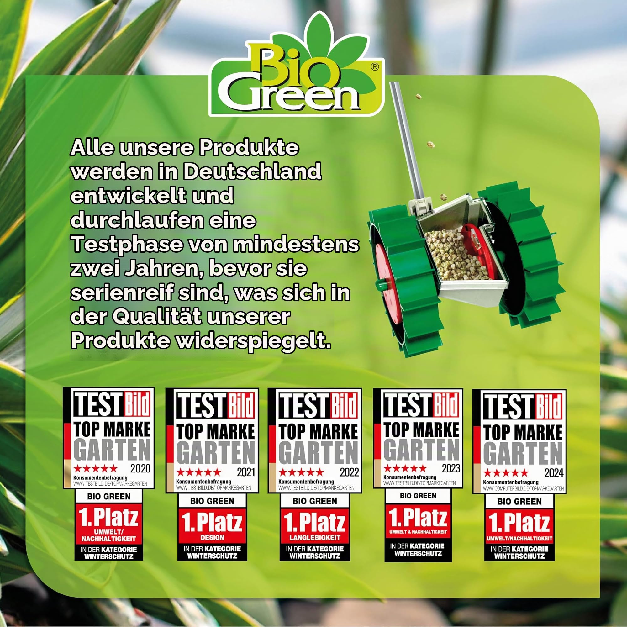 BioGreen Handsämaschine SUPER Seeder | für alle Gemüsesorten | inkl. 6 Saatgutscheiben | vers. Saatabstände | Sämaschine - Furchen, Säen und Abdecken