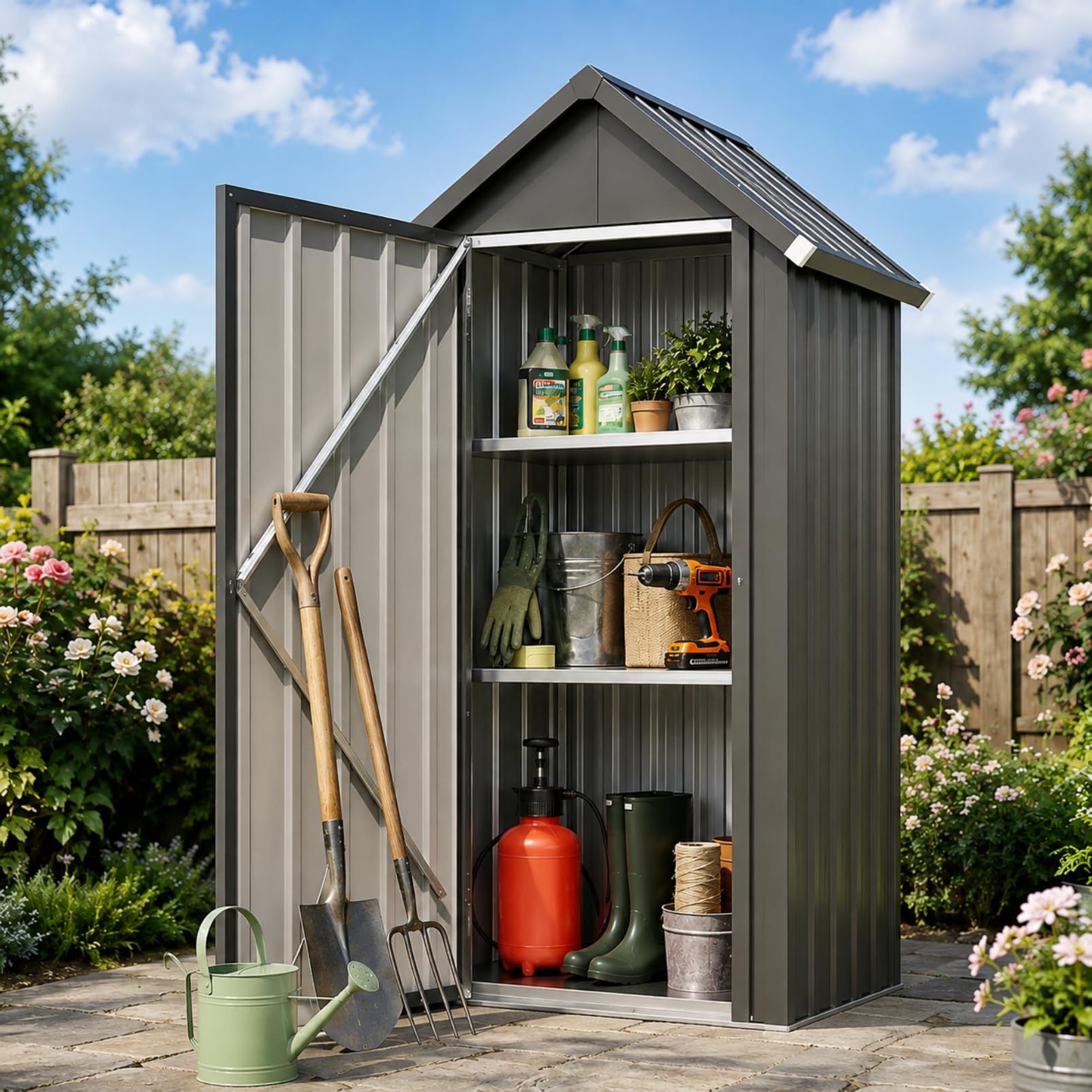 AECOJOY Vertical Outdoor Storage Cabinet Waterproof with Adjustable Shelves