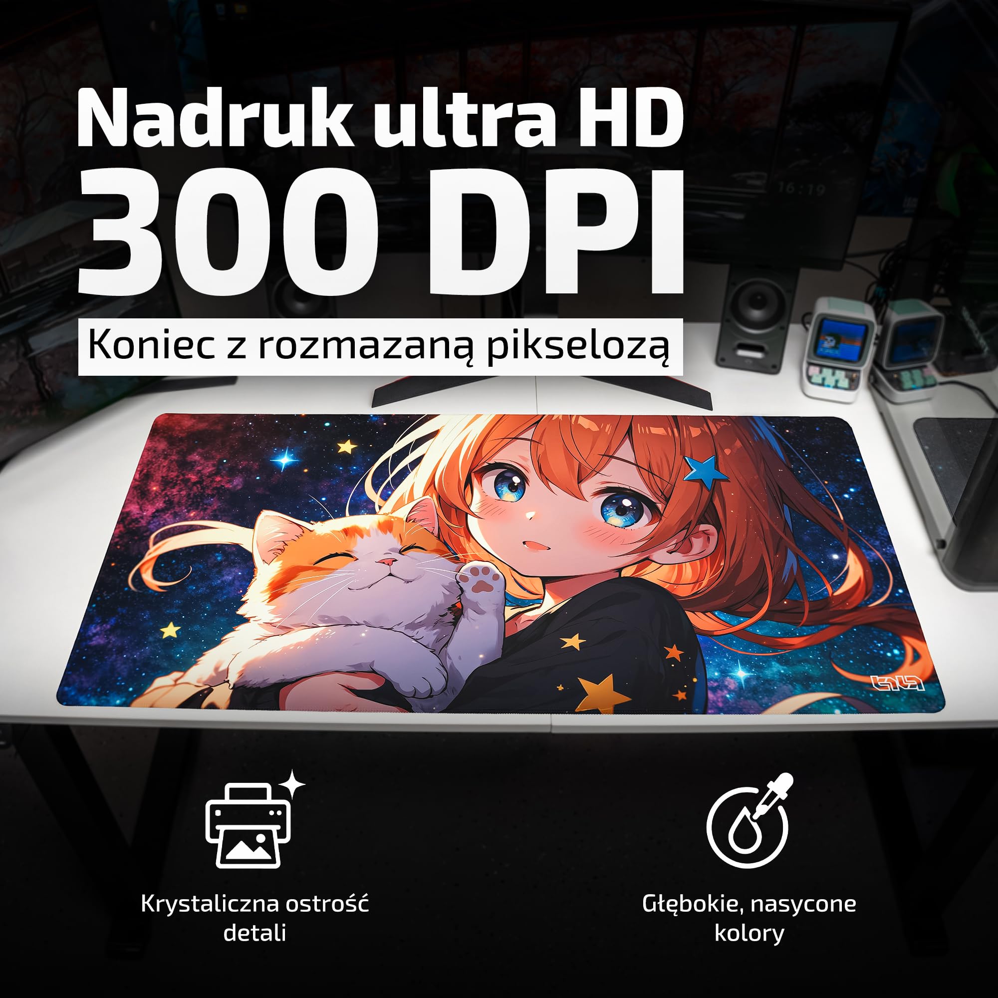 Tilt Podkładka na Biurko 100x50 cm | Antypoślizgowa Duża Podkładka pod Mysz oraz do Akcesoriów Komputerowych i Biurowych | Wodoodporna Mata na Biurko XXL (Cat Cuddles)