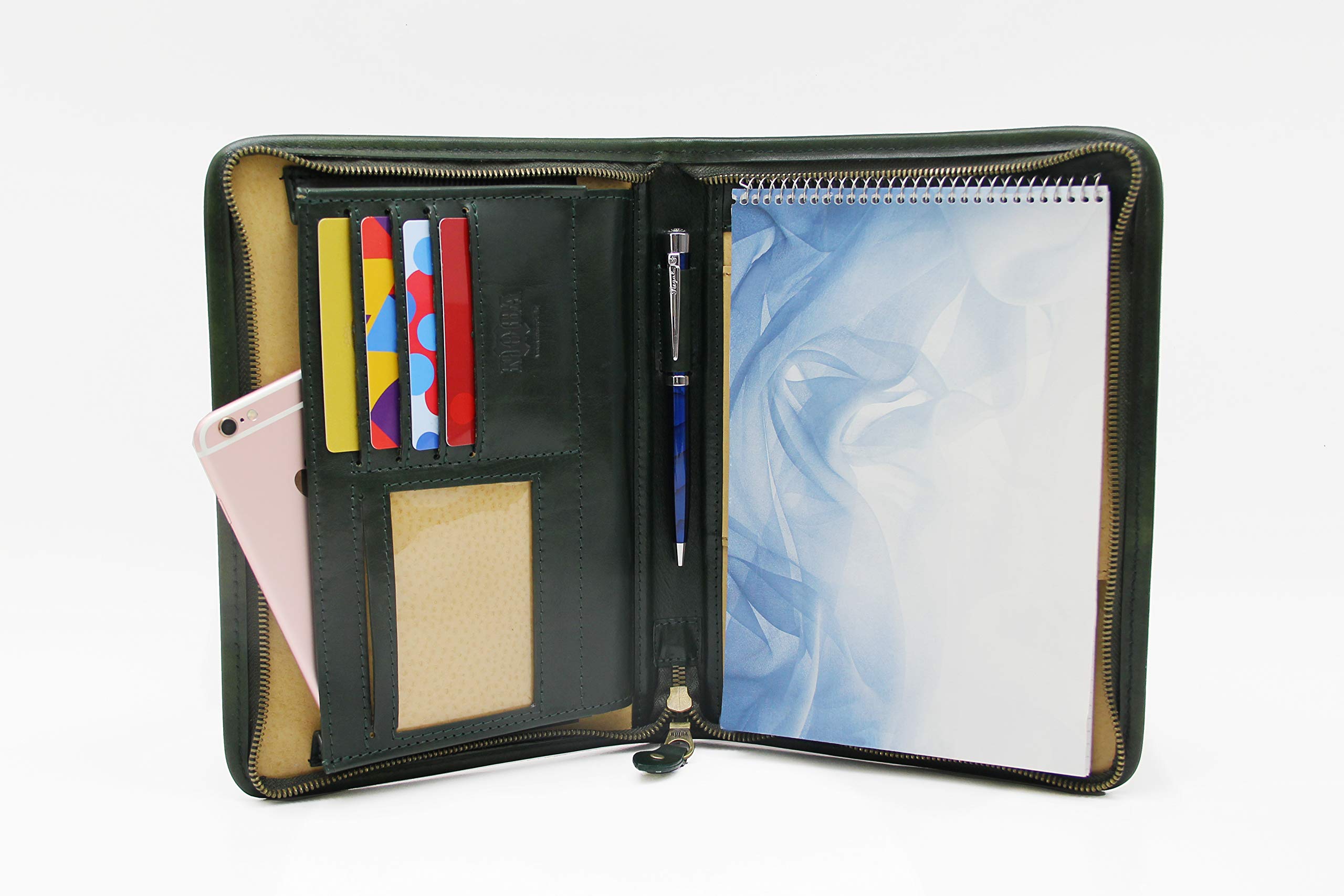 Organiseur A5 en cuir véritable - Pochette pour documents A5 avec support bloc-notes Vert