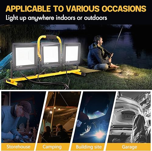 Miniatura 6 de Luces de trabajo de 22000 lúmenes con soporte, luz de trabajo LED portátil de 3 cabezales, con soporte de trípode ajustable y plegable, lámpara