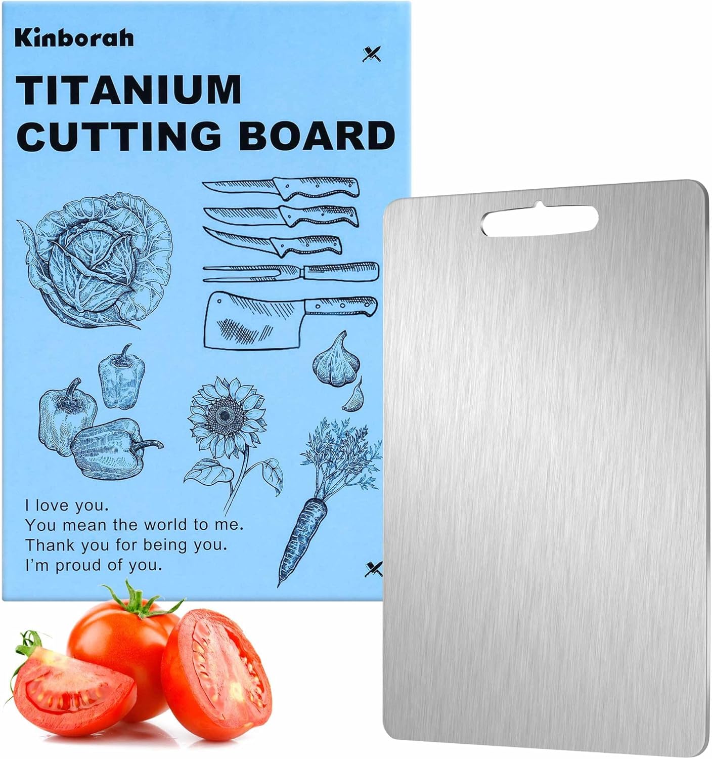 100% Pure Titanium Cutting Board - Cutting Boards for Kitchen, Dishwasher Safe Double-Sided Titanium Board for Home Kitchen Outdoor Camping Christmas Holiday Gifts for Women Wife (13.3 x 9 inches)