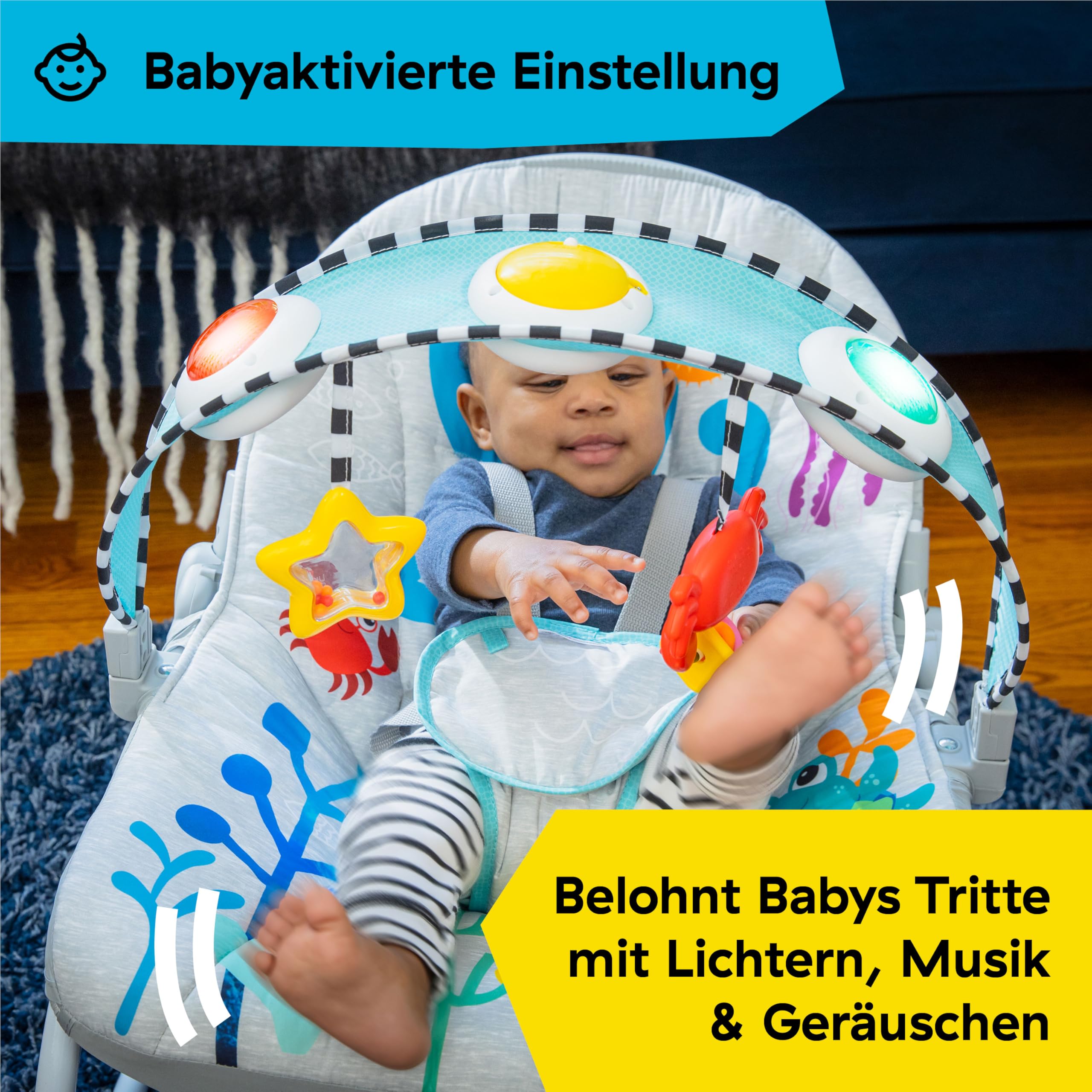 Baby Einstein Ocean Explorers Babywippe & Babyschaukel mit Musik & Licht, babyaktiviert, für Kinder von 0 bis 30 Monaten