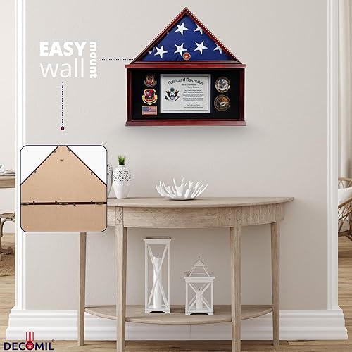 Miniatura 2 de DECOMIL - Caja de sombra militar grande con marco conmemorativo de entierro conmemorativo para bandera de 5 x 9 pulgadas madera maciza con placa de