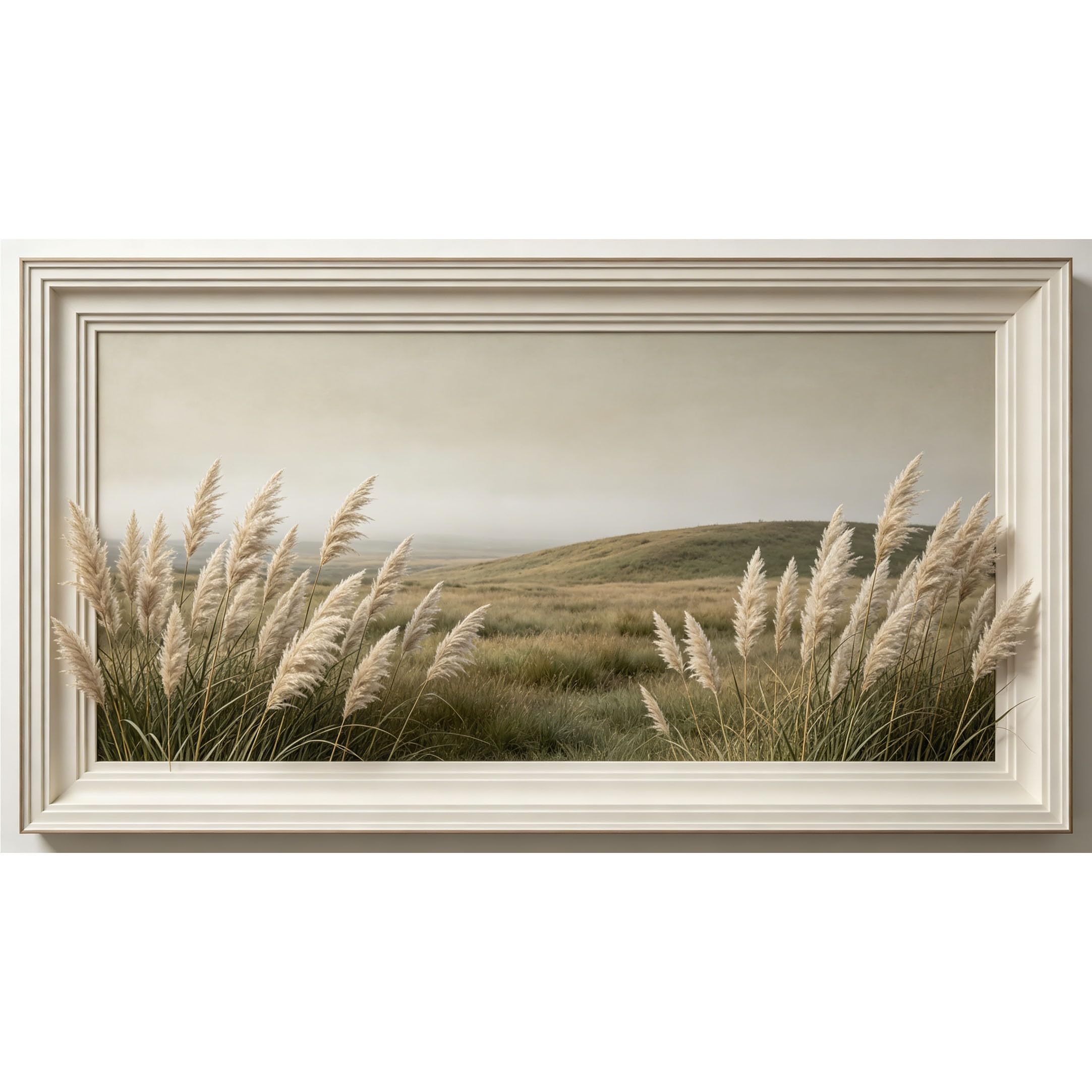 QZLITHOTIC 50×90cm3D Framed Wall Art， Beige Pampas Reed Landscape Minimalist Nature Print Self?Adhesive Mural， Water?Activated Peel & Stick Fabric Decor Wall Decal for Bedroom Living Room