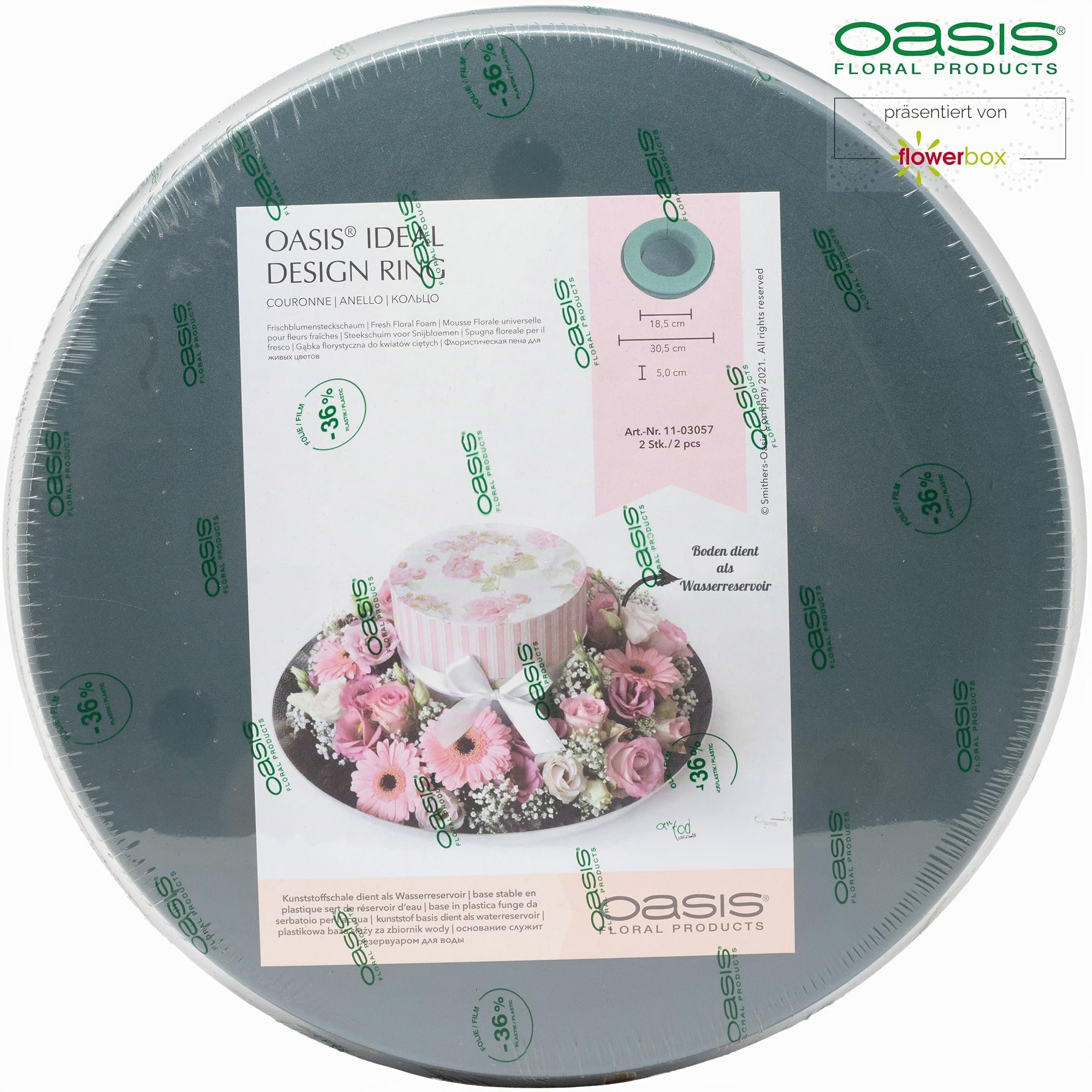 Flowerbox Oasis Steckschaum IDEAL Design Ring Ø30cm Steckmasse Steckschwamm - 2 Stück