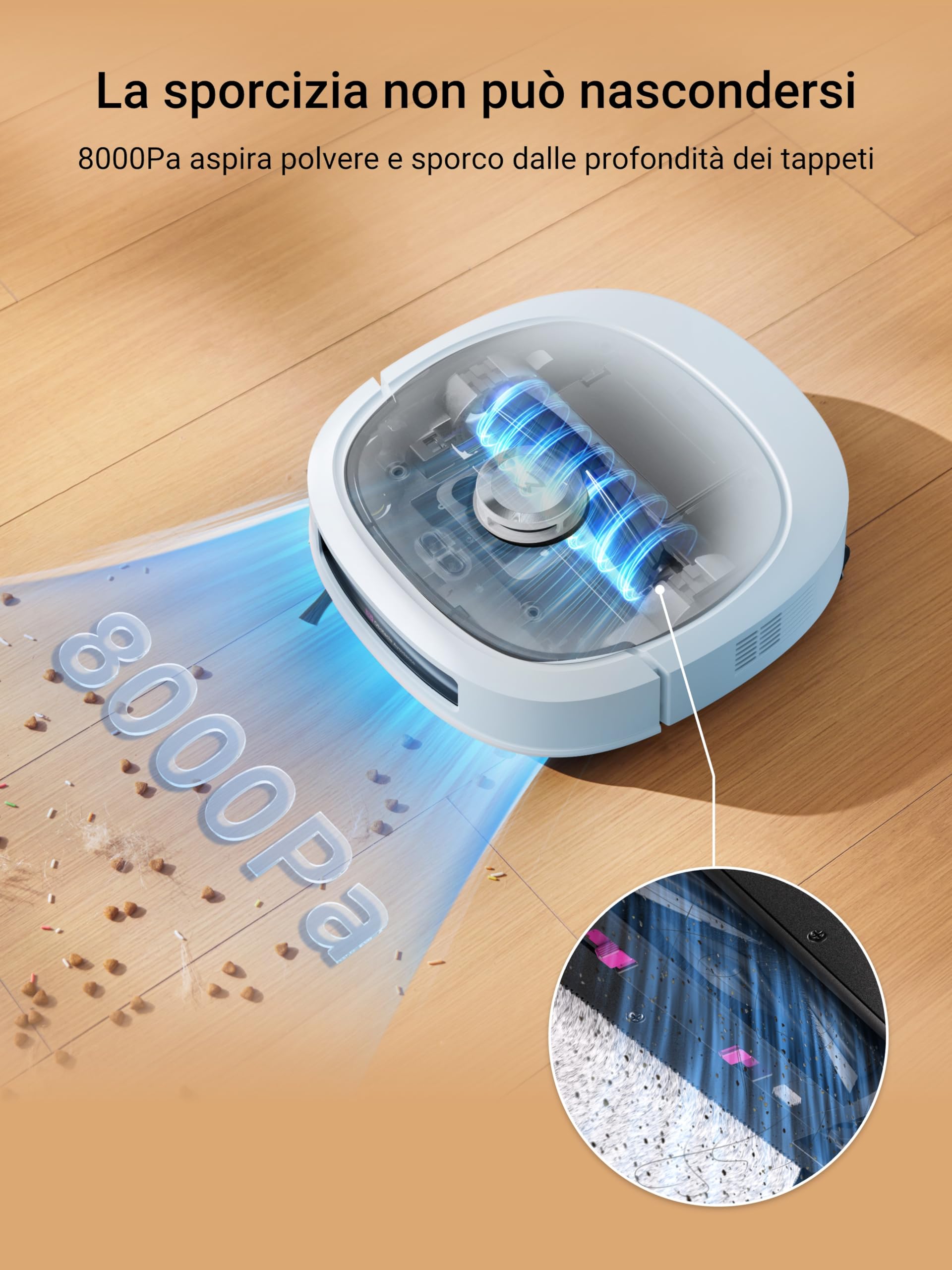 Eureka J20 Robot Aspirapolvere Lavapavimenti con Mappatura, del Mocio Cingolato 8000Pa, Rilevamento Ostacoli 3D, Autopulente Stazione 45°C Asciugatura Aria Calda, 6000mAh,Controllo Vocale/Google/Alexa