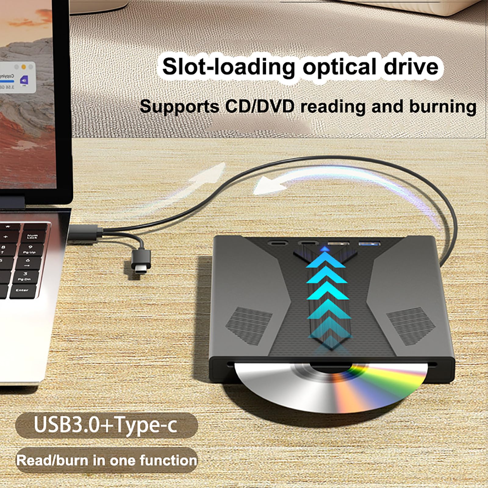 Zewnętrzny Napęd Optyczny Usb 3.0/Typ-C, Nagrywarka CD/DVD, Szybki Transfer 5 Gb/S, Obsługa Kart SD/TF, Do Laptopów I Komputerów Stacjonarnych, Instalacja Bez Sterowników