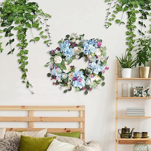 Miniatura 5 de Honnesserry Corona de primavera para puerta delantera exterior con decoración de follaje verde corona para fiesta en el hogar interior al aire libre