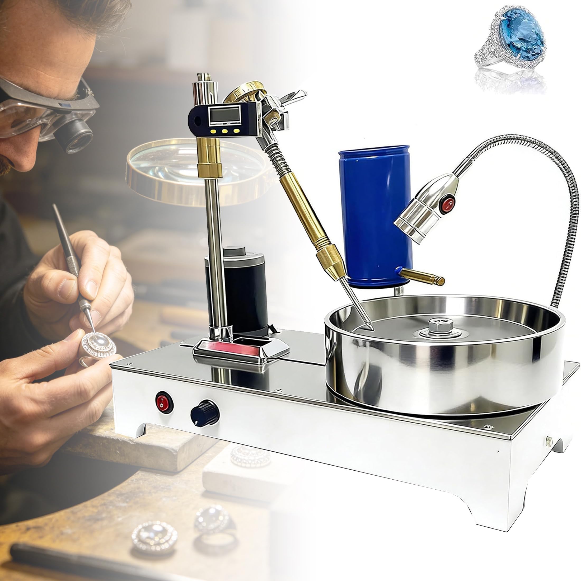 JozyJul 120W Gemstone Grinding Faceting Machine, Gem Polishing Machine Jewelry Polisher with Diamond Flat Grind Disk, for Jade Precious Metals