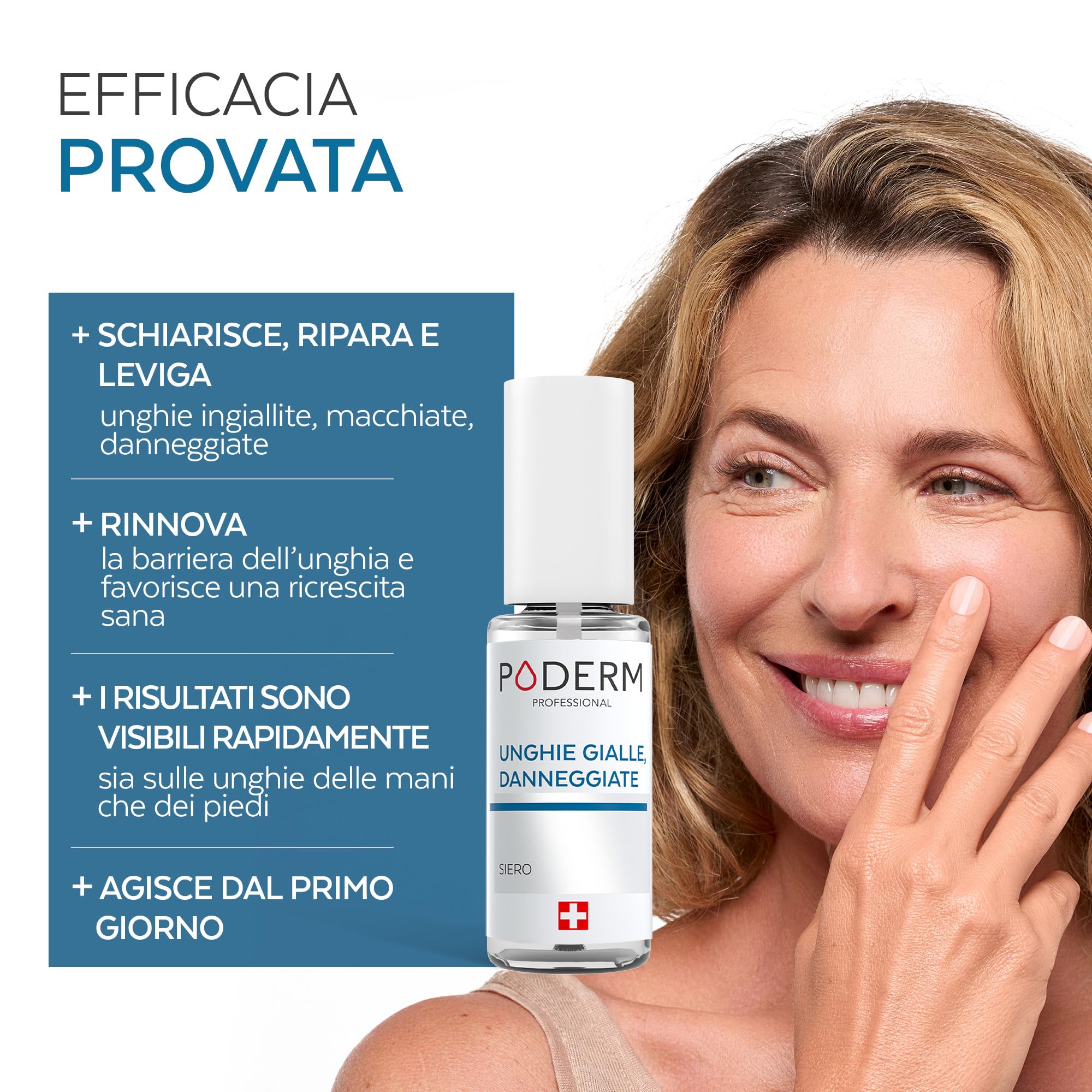 PODERM - Unghie Gialle e Danneggiate - Migliora l'aspetto dell'unghia - Schiarisce, Liscia e Nutre l'unghia - Ingredienti al 100% Naturali - Cura per mani e piedi | Facile e Veloce | Swiss Made