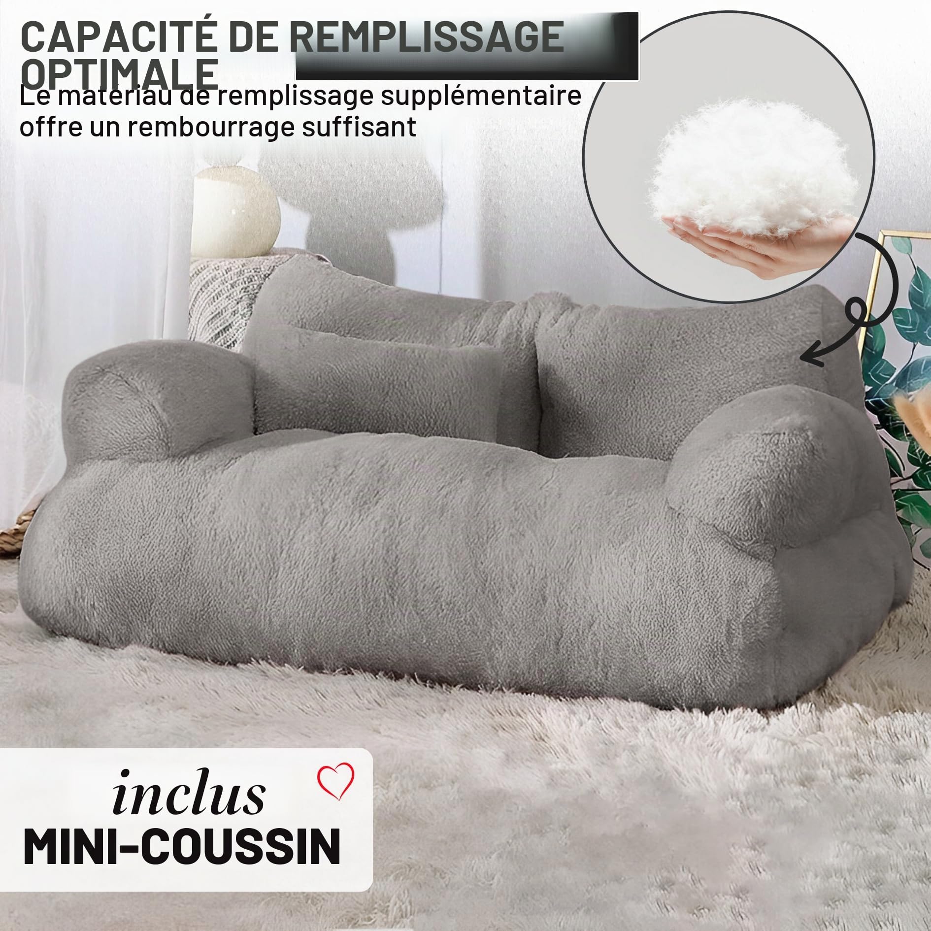 Canapé pour chat Simba Canapé pour chats et chiens en gris | Mini-coussin inclus | 70x48cm | Lit pour chat lit pour chien petits chiens | Moelleux suffisamment rembourré | Housse amovible