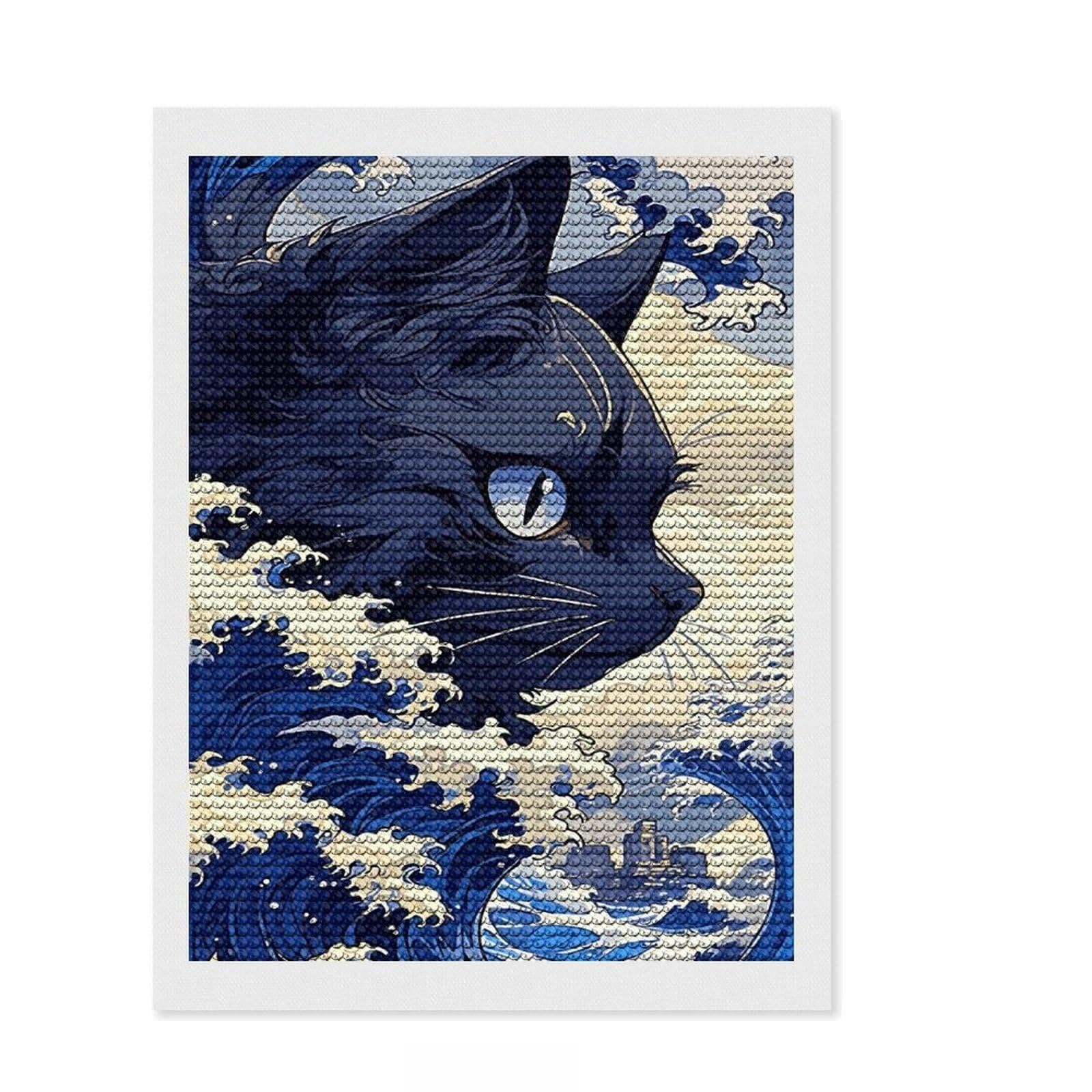 Junmoney Cat in Wave Diamond Painting Set 12"x16", for Craft Lovers, Complete Accessories, Birthday Gift, Bedroom Decor, with Tool Kit