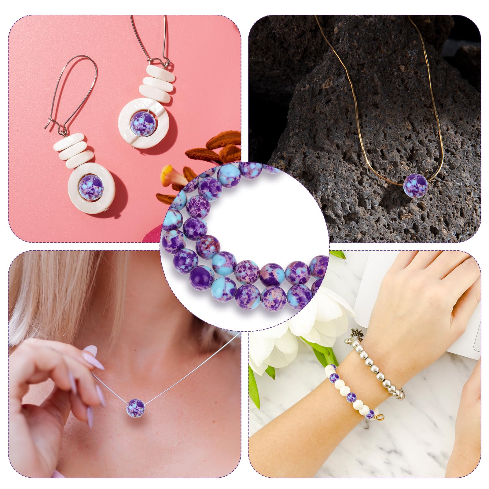 Bewudy Naturalne koraliki do produkcji biżuterii, 8 mm, niebieski, fioletowy, cesarski jaspis, koraliki z kamienia naturalnego do bransoletki, naszyjnika, biżuterii, samodzielnego wykonania