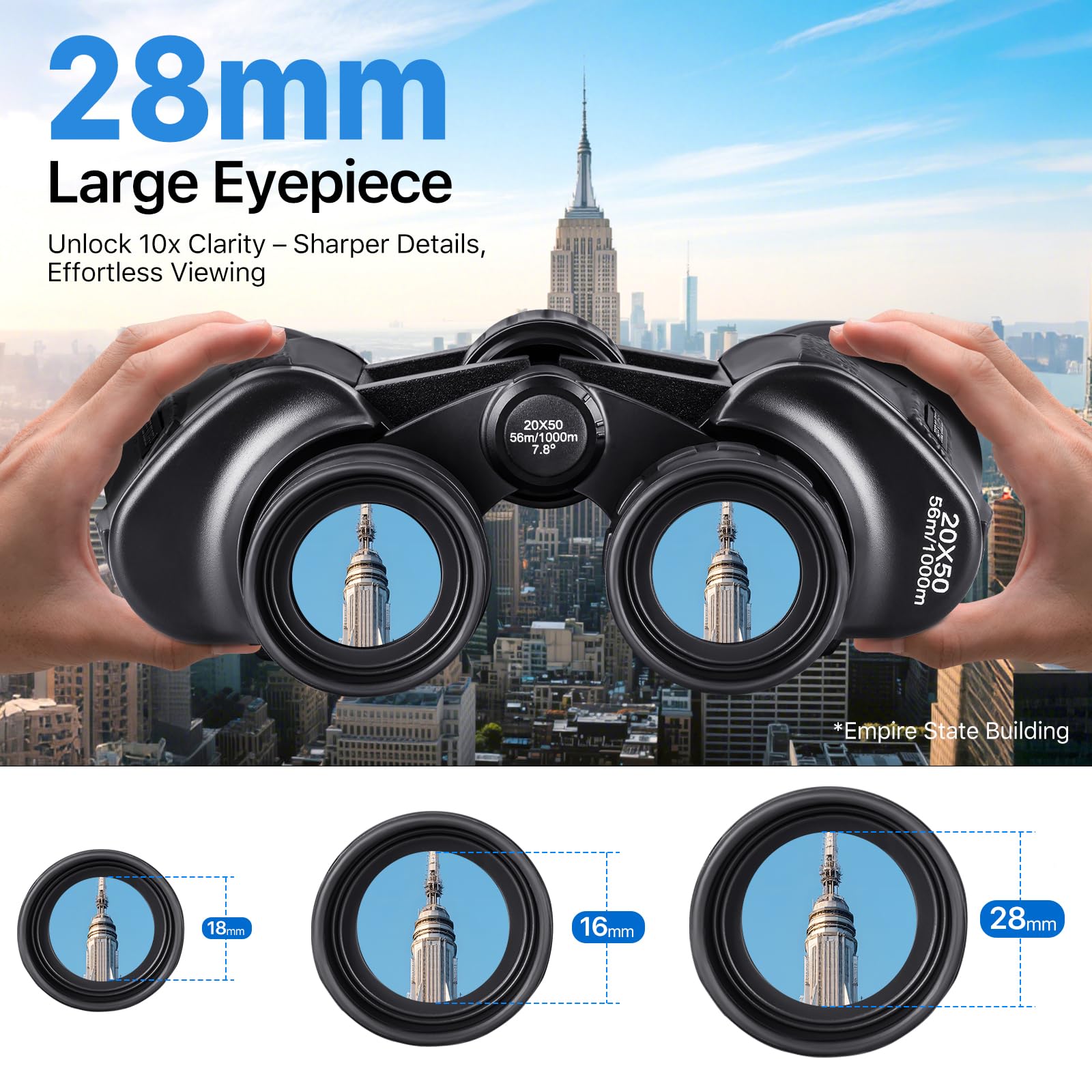Prismáticos de 10 x 50 para Adultos con Adaptador de Smartphone de 28 mm, Ocular Grande HD Impermeable, para observación de Aves, Caza, Senderismo, Turismo, Viajes, conciertos, Deportes, con Lente
