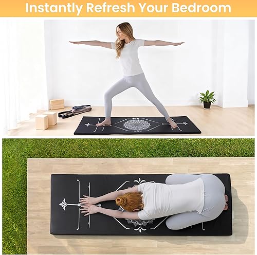 Miniatura 3 de BALAPET Esterilla de yoga de espuma gruesa con marcas de alineación, alfombrilla de ejercicio antideslizante con correa para yoga caliente, pilates,