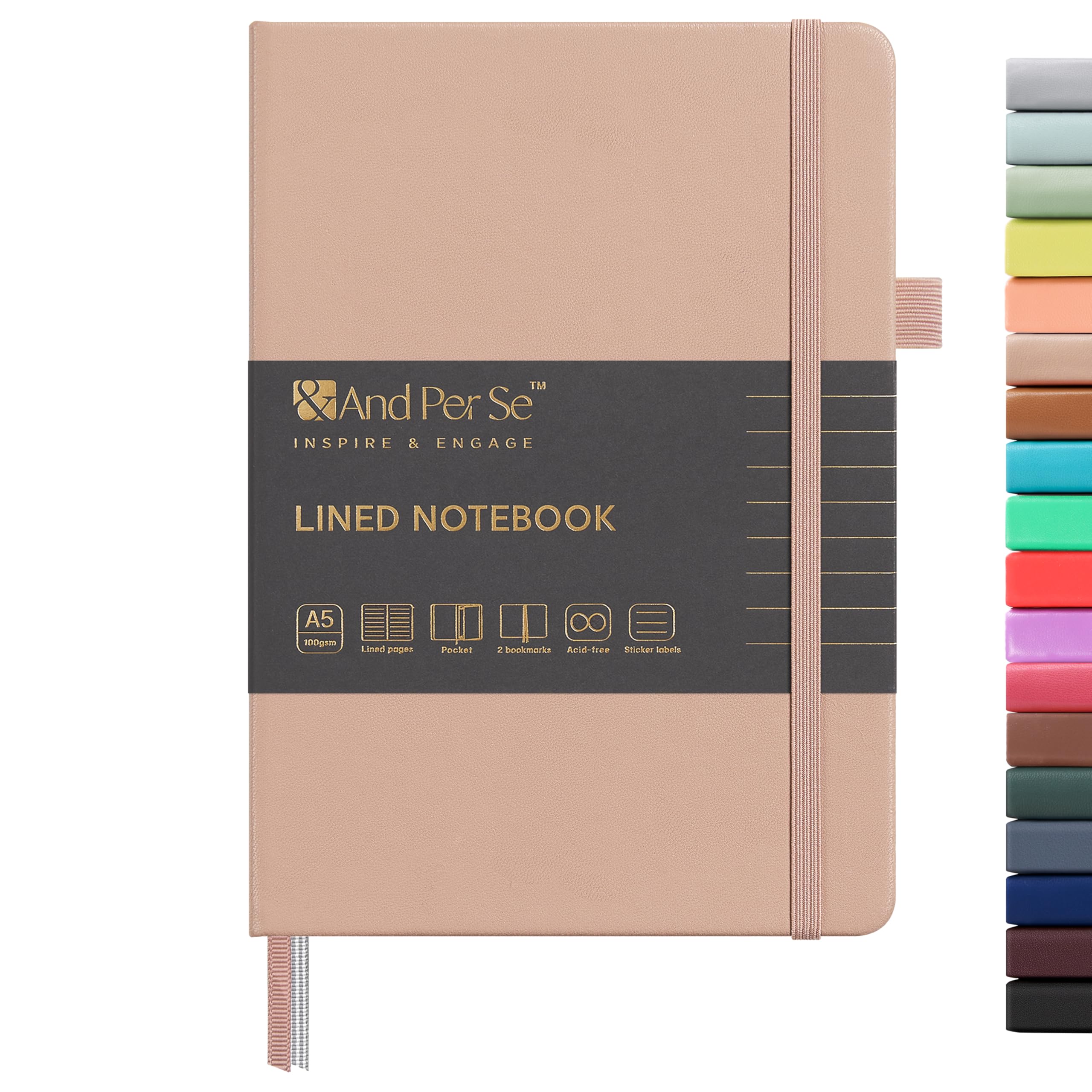 And Per Se A5 Lined Notebook - 160 Pages 100 GSM Thick Paper, Hardcover LAY-FLAT Journal with Pocket & 2 Bookmarks, for Writing, Office, School, College Ruled Notebook (1 Pack, Apricot) — image 1