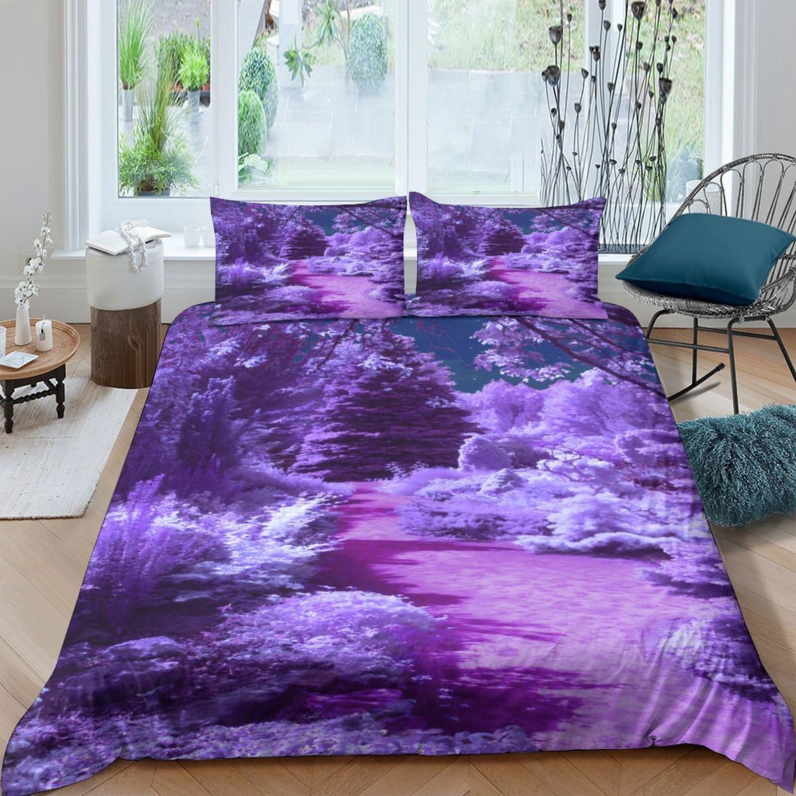 Ctjqhvkz Style-4 3D Printed Purple Waterfall Fitted Sheet Microfiber Soft Anti-Slip Forest Stream Mattress Cover For Bedroom Home Decor Single（135X200cm）