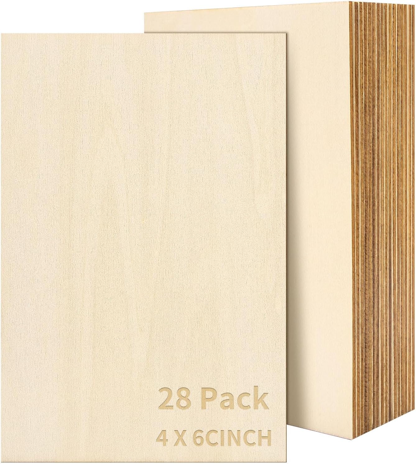 SOKOSEY 28PCS Basswood Sheets 4x6x1/16 Inch Thin Unfinished Wood for DIY Crafts, Models, Engraving & Laser Cutting