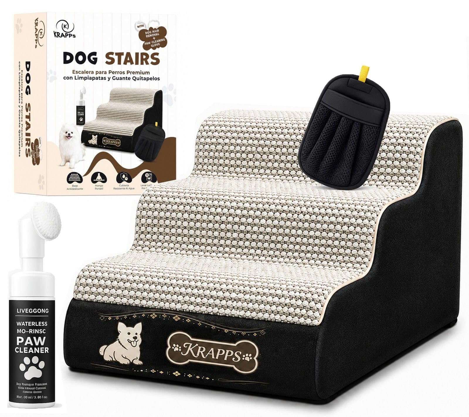 Escalera para Perros Pequeños o Mayores con 2 Fundas Impermeables y 1 Cepillo para Pelos - Rampa para Perros, Escalera Perro, Rampa Perro, Dog Ramp, Escaleras para Camas, Escada para Caes