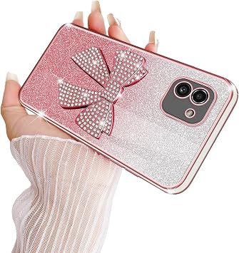 Samsung A03 電話ケース ラグジュアリー キュート キラキラ 3D ボウ ソフト TPU ストラップ付き 耐衝撃 保護コーブ ガールズ レディース コーラルピンク