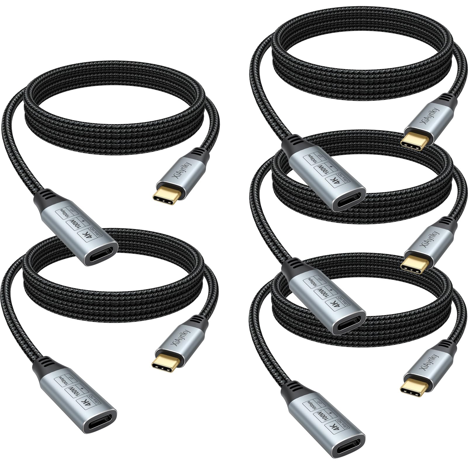 Cable de extensión USB C de 6 pies, extensor USB 3.2 tipo C para carga rápida de 100 W/datos 10 Gbps/monitor de video 4K, cable USB C macho a hembra para Galaxy S25-S22, Pixel 6-8, iPhone 16/15, iPad