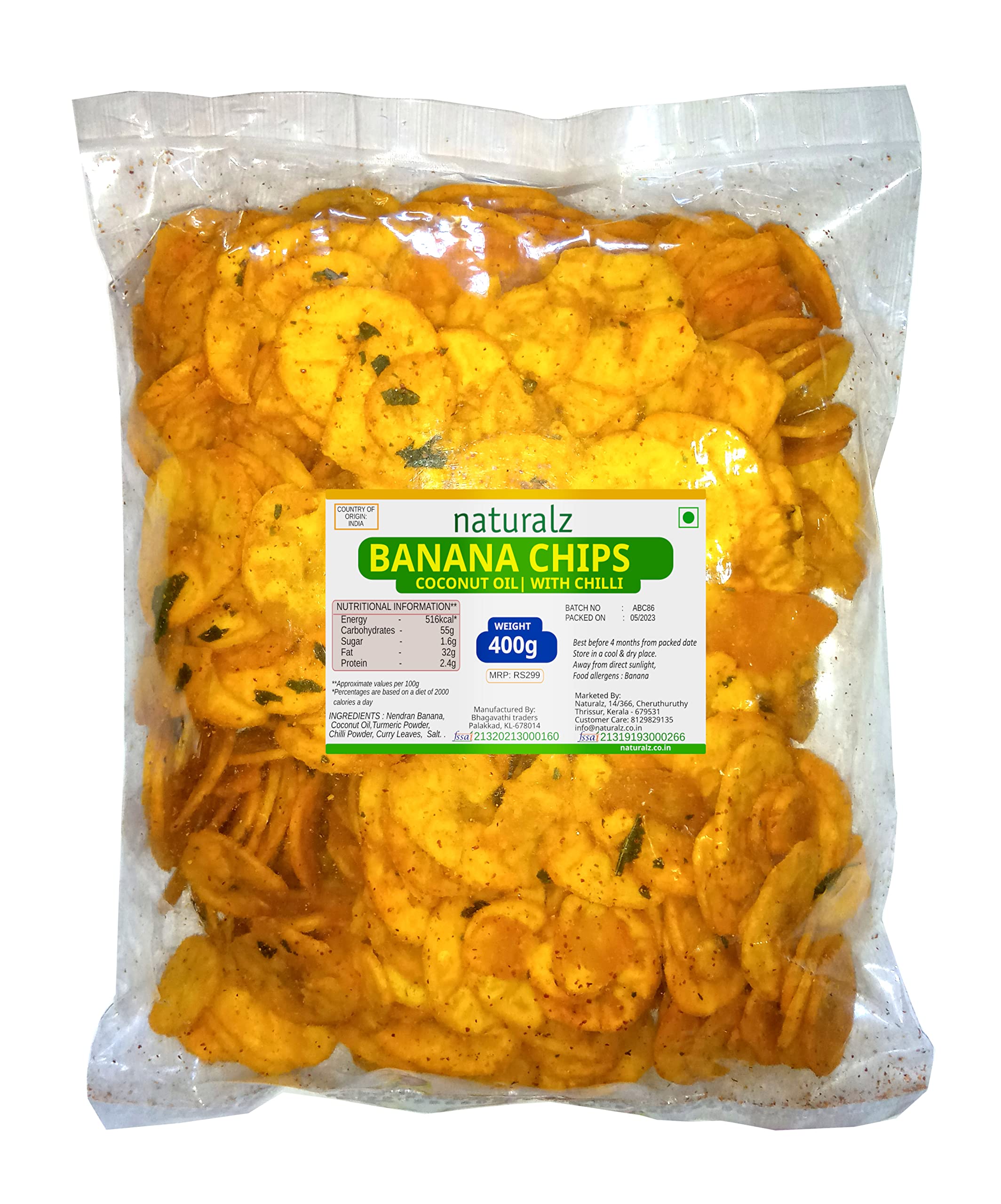 Kerala Chilli Banana Chips Made In Coconut Oil - 400 Gm